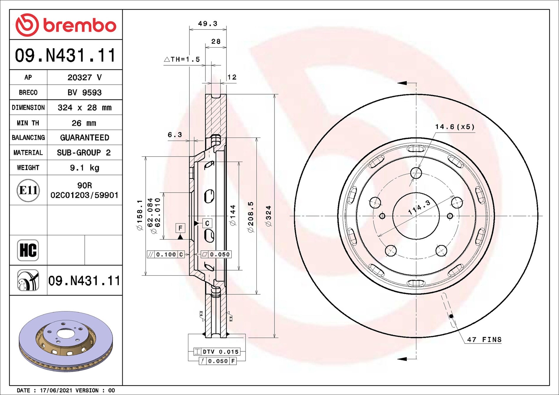 stabdžių diskas - 09.N431.11 BREMBO