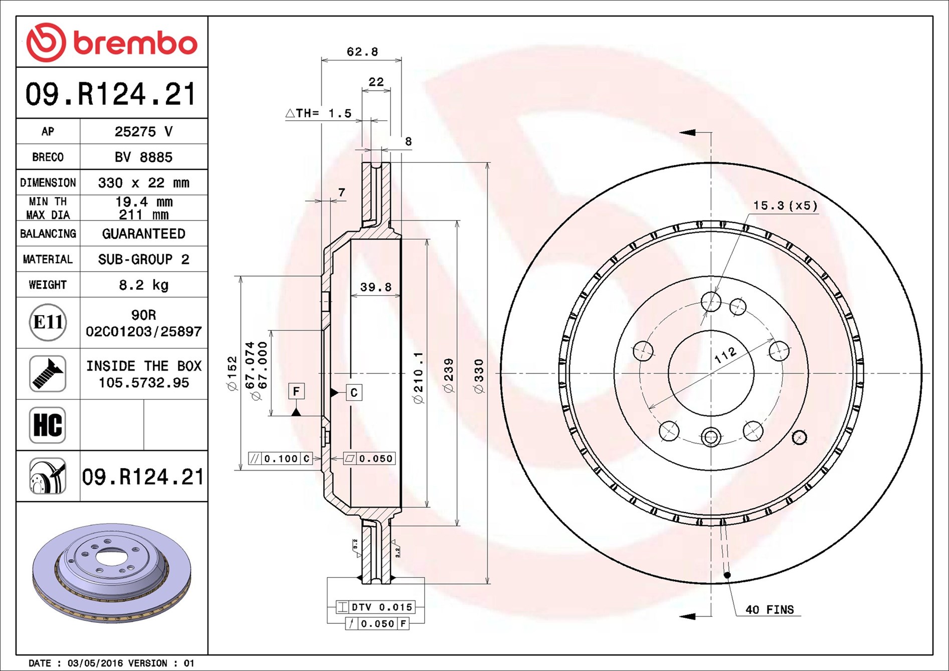 stabdžių diskas - 09.R124.21 BREMBO