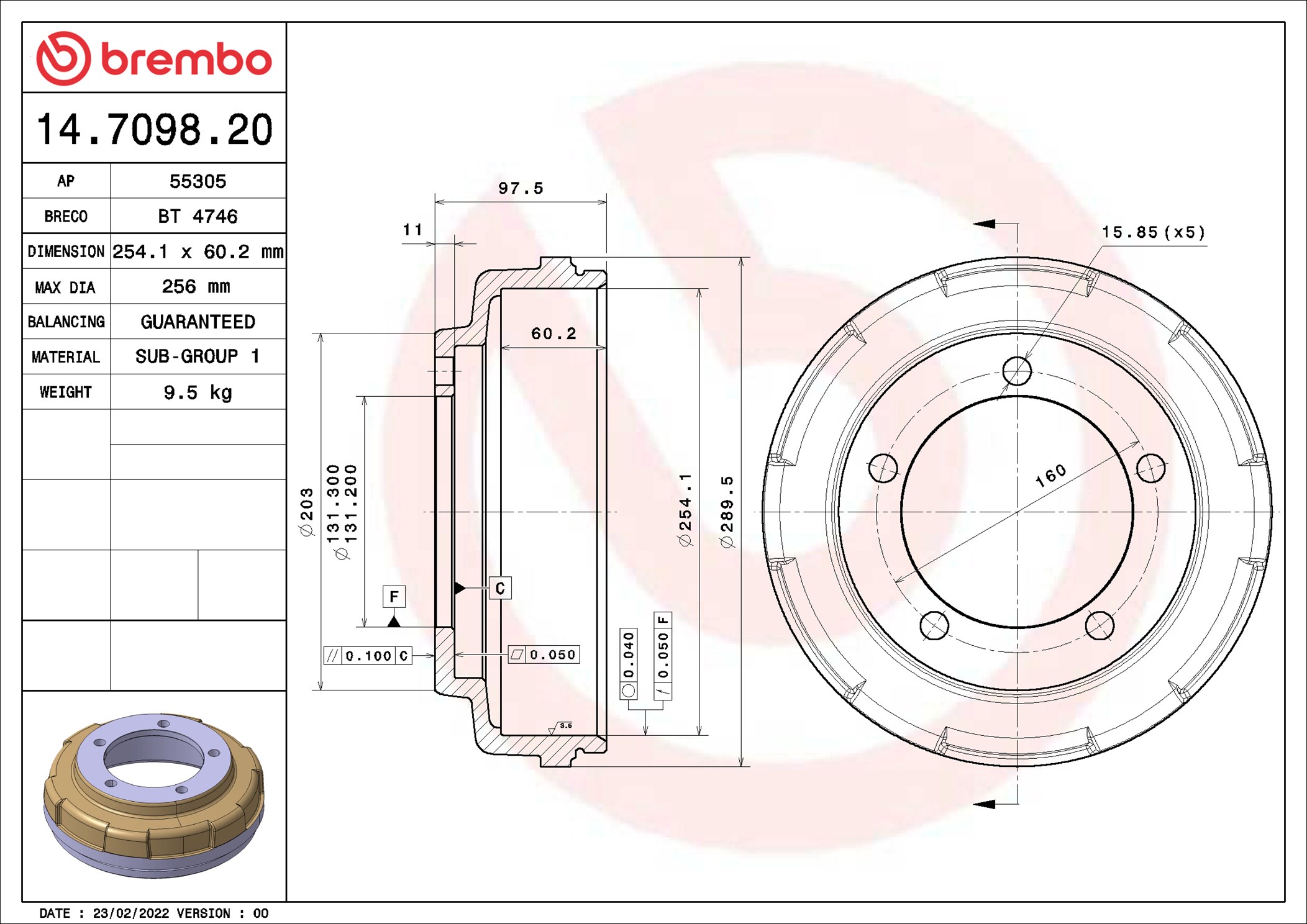 Tamburo freno - 14.7098.20 BREMBO