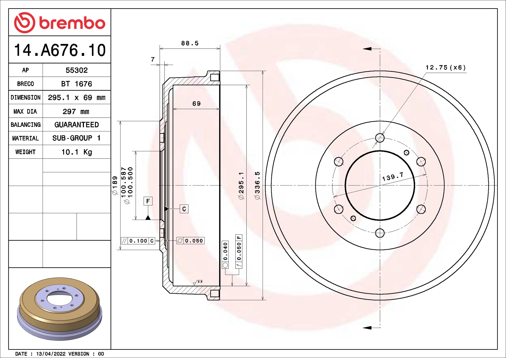 Tamburo freno - 14.A676.10 BREMBO