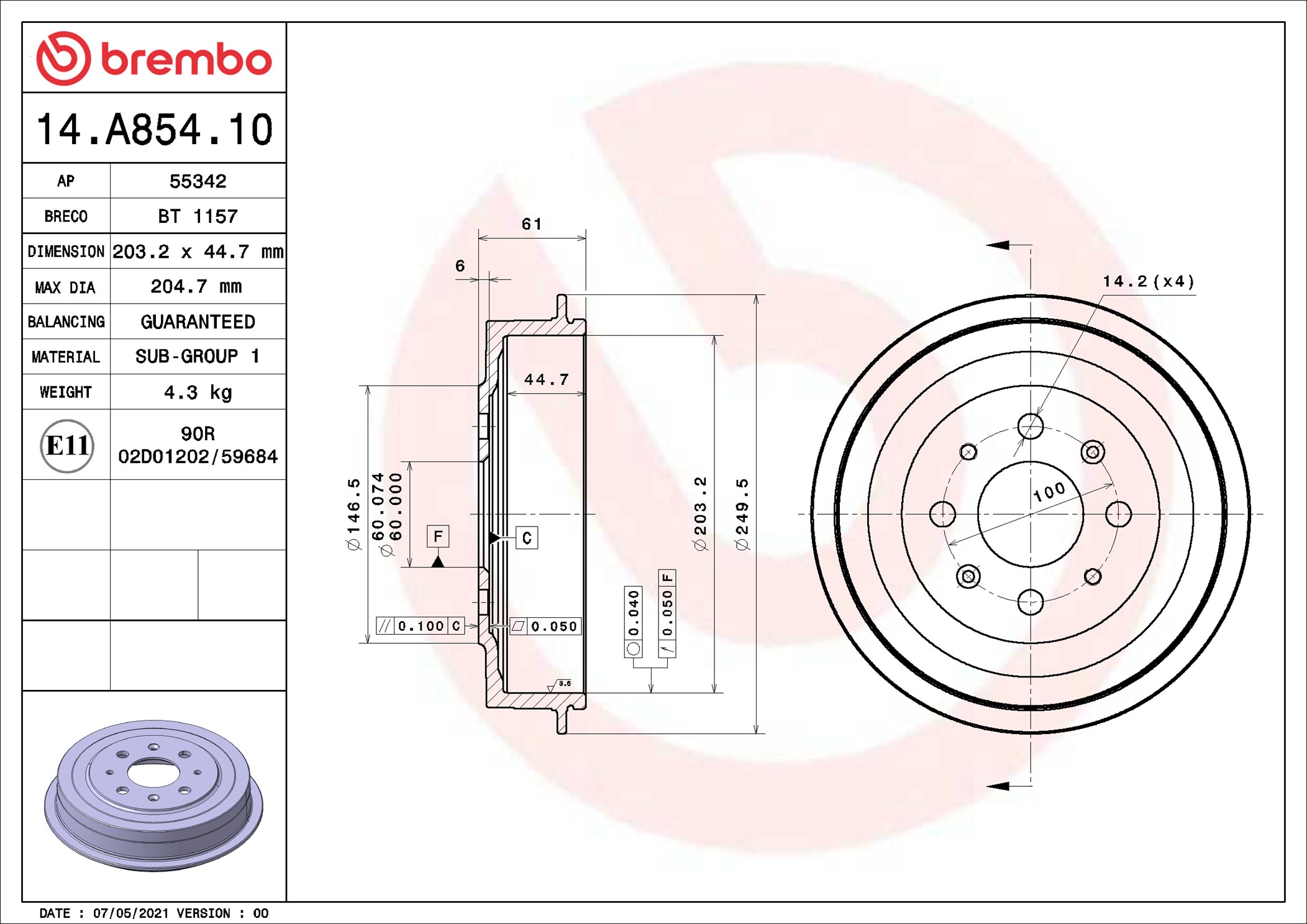 Brake Drum - 14.A854.10 BREMBO