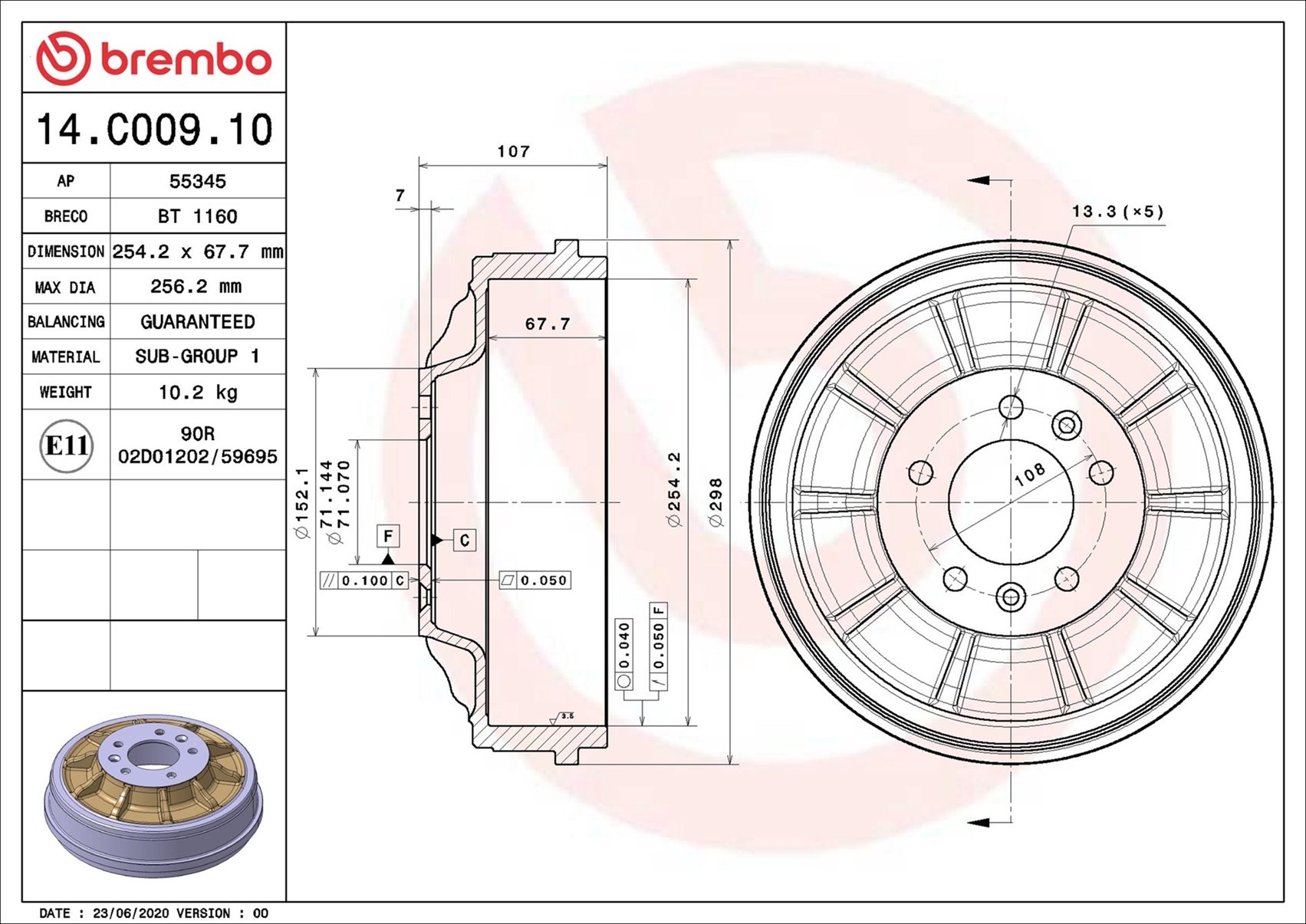 Brake Drum - 14.C009.10 BREMBO