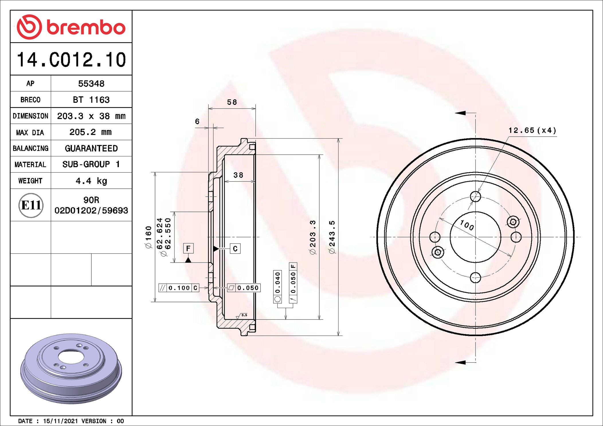 Bremstrommel - 14.C012.10 BREMBO