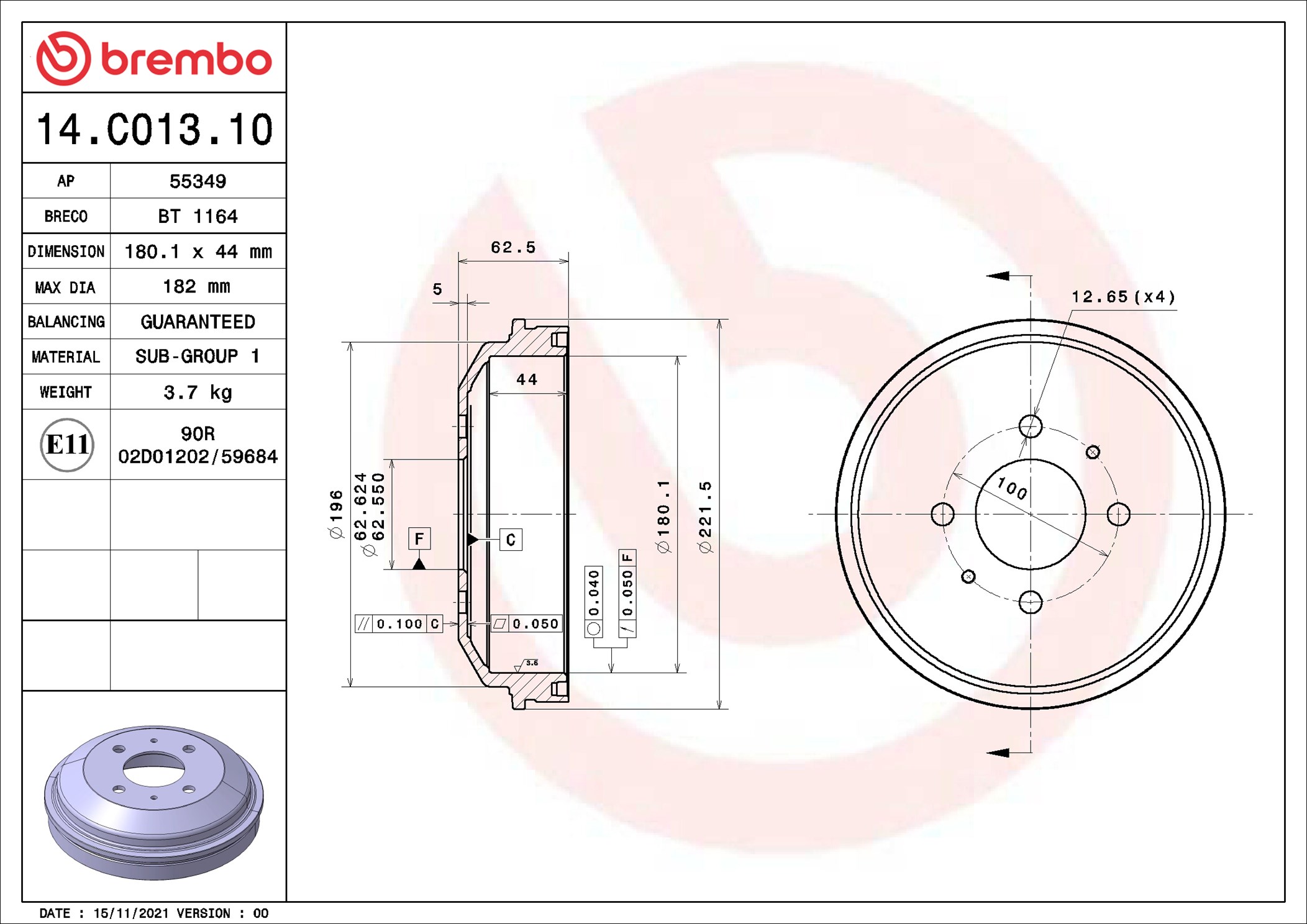 Brake Drum - 14.C013.10 BREMBO