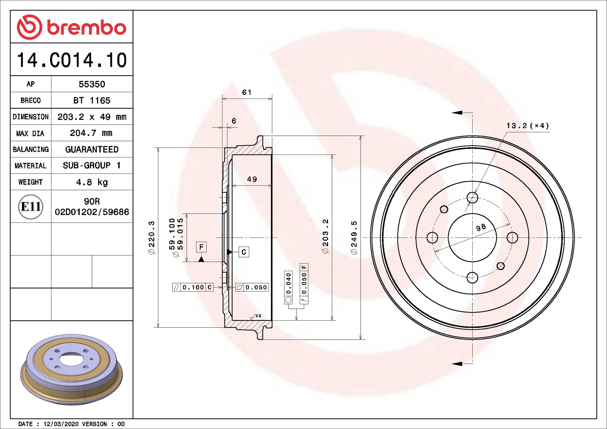 Brake Drum - 14.C014.10 BREMBO