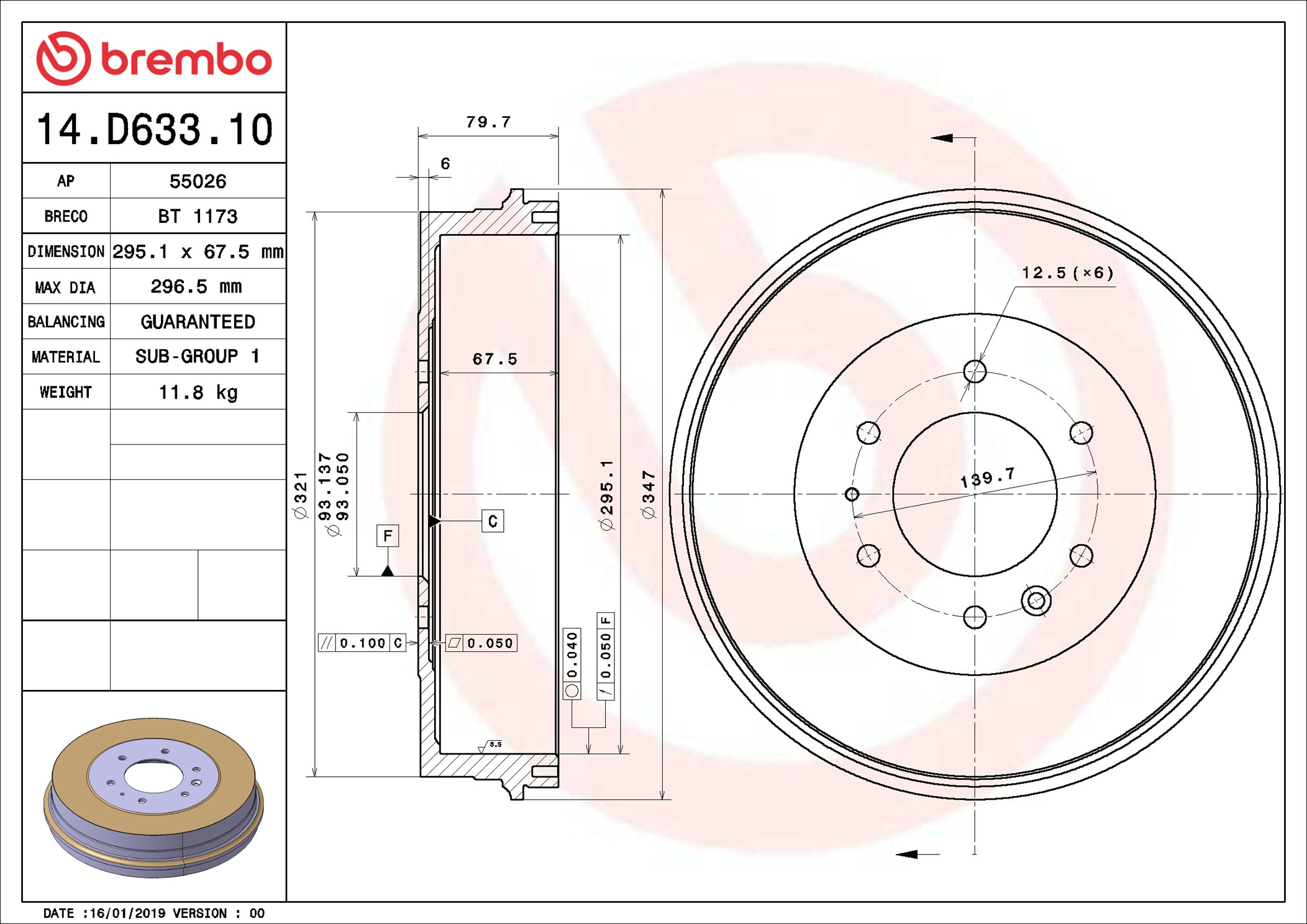 Brake Drum - 14.D633.10 BREMBO