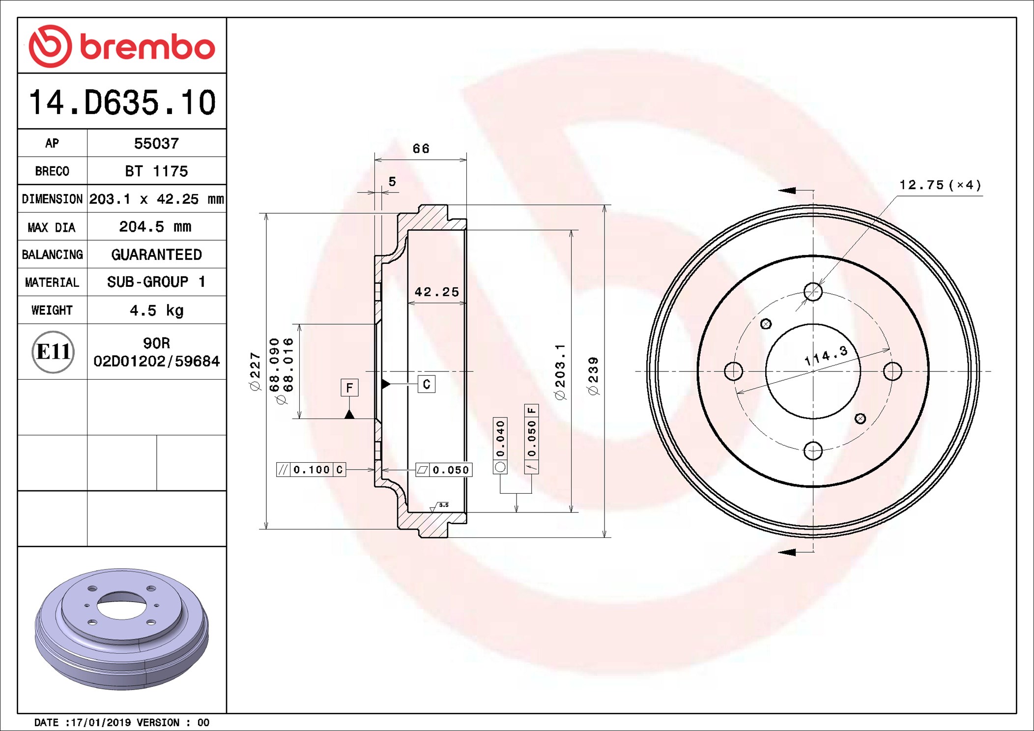 Brake Drum - 14.D635.10 BREMBO