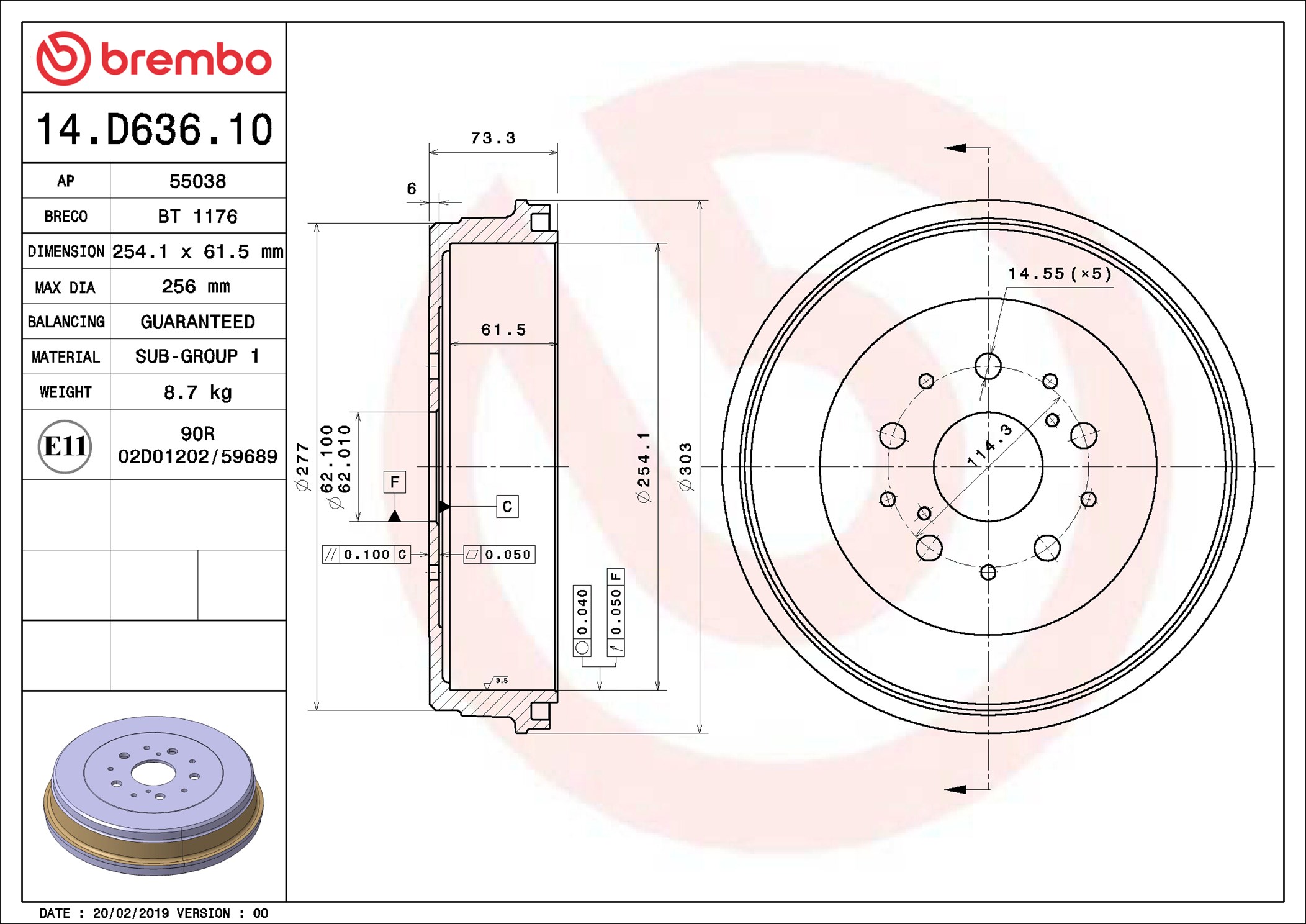 Brake Drum - 14.D636.10 BREMBO