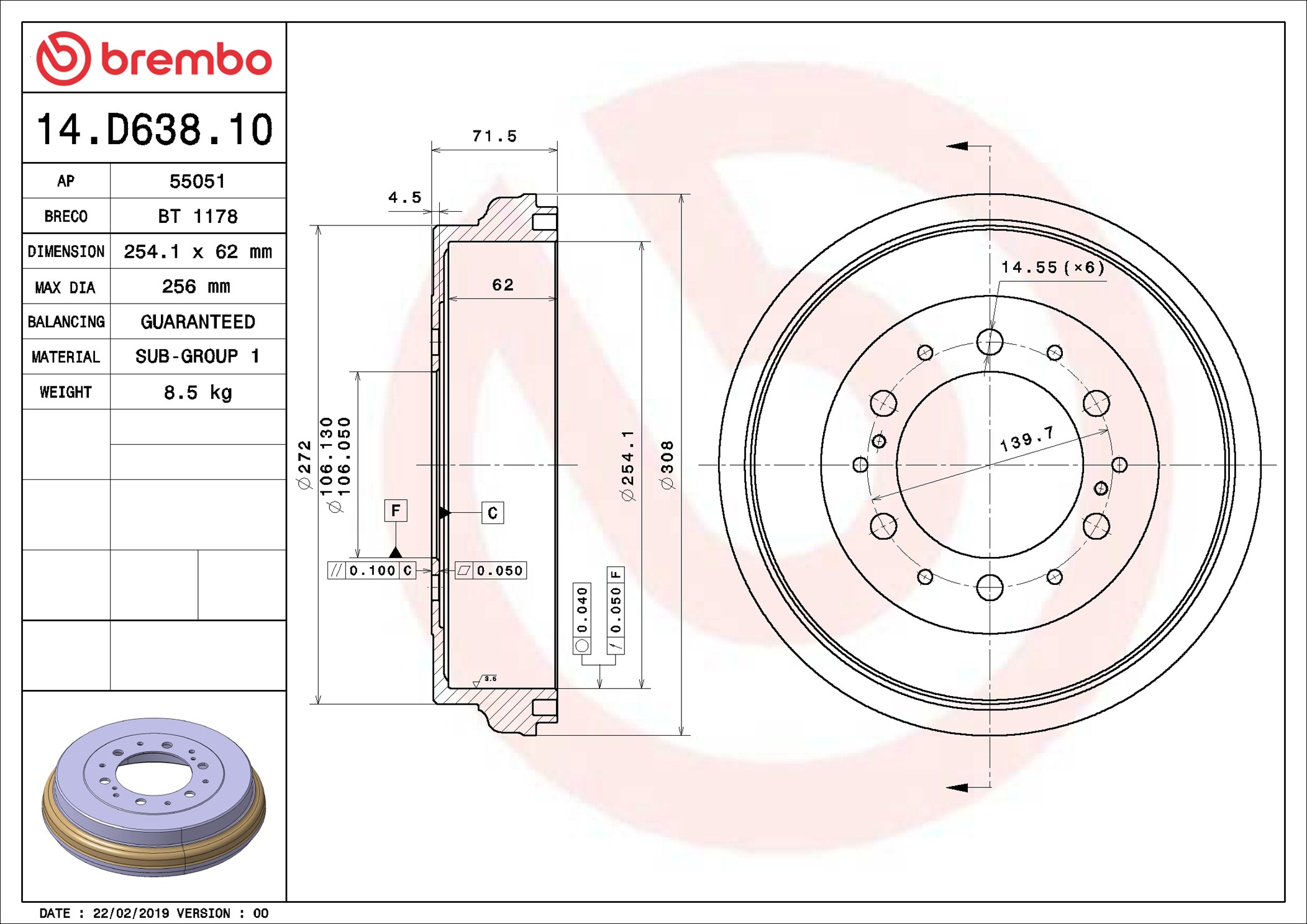 Tamburo freno - 14.D638.10 BREMBO