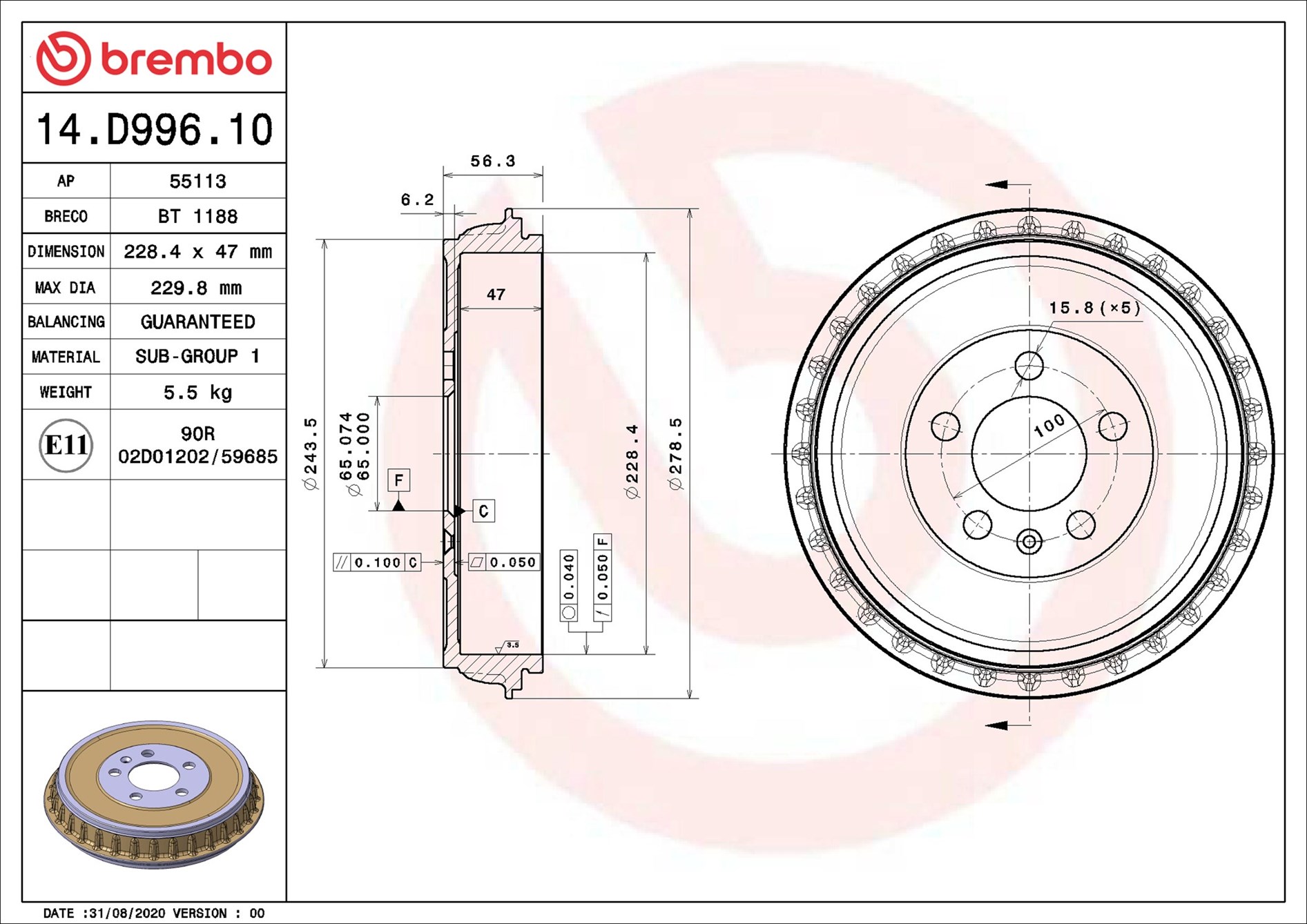 Brake Drum - 14.D996.10 BREMBO