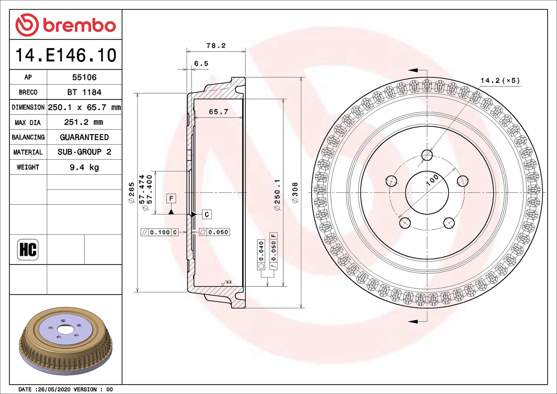 Tamburo freno - 14.E146.10 BREMBO
