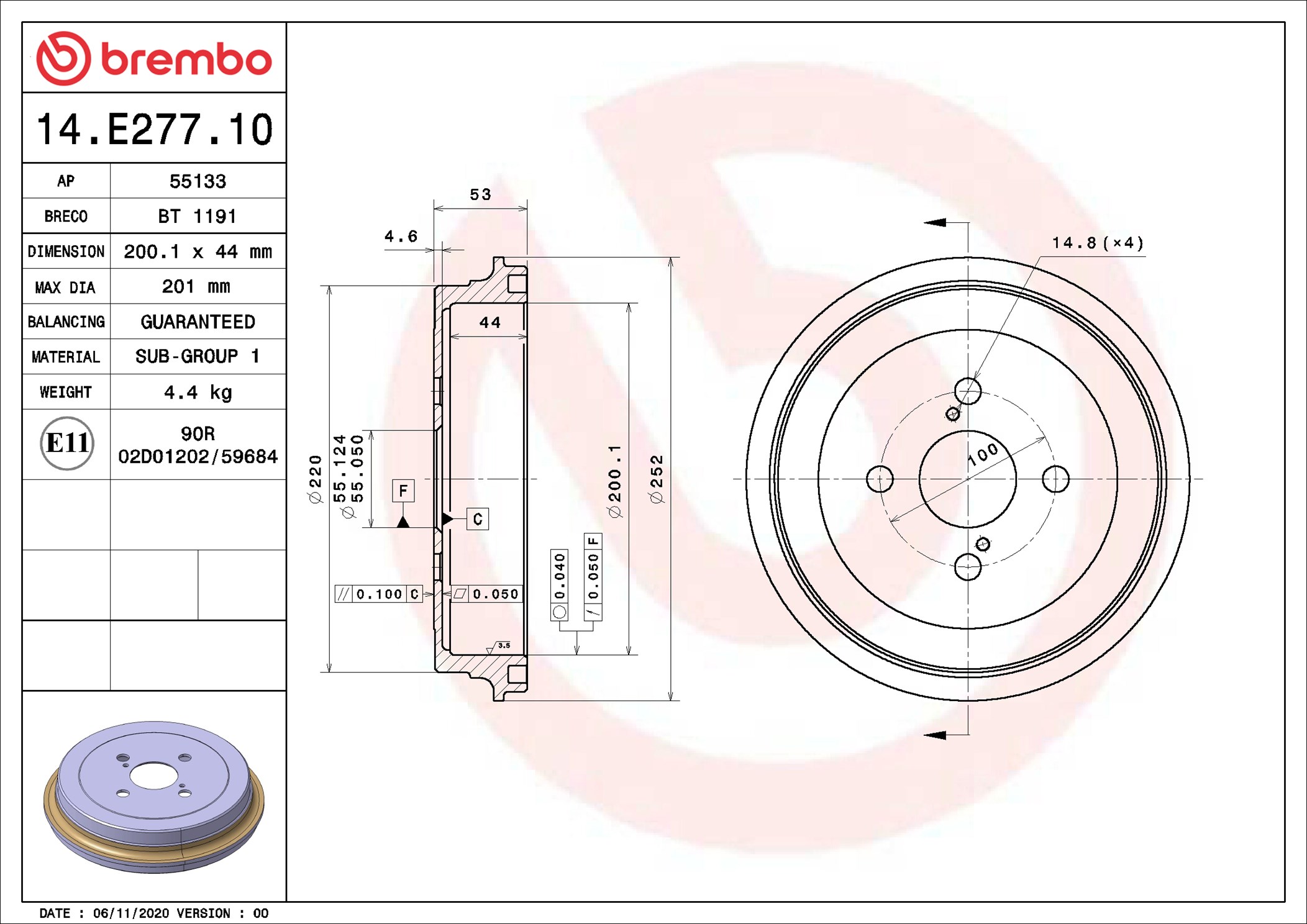 Tamburo freno - 14.E277.10 BREMBO