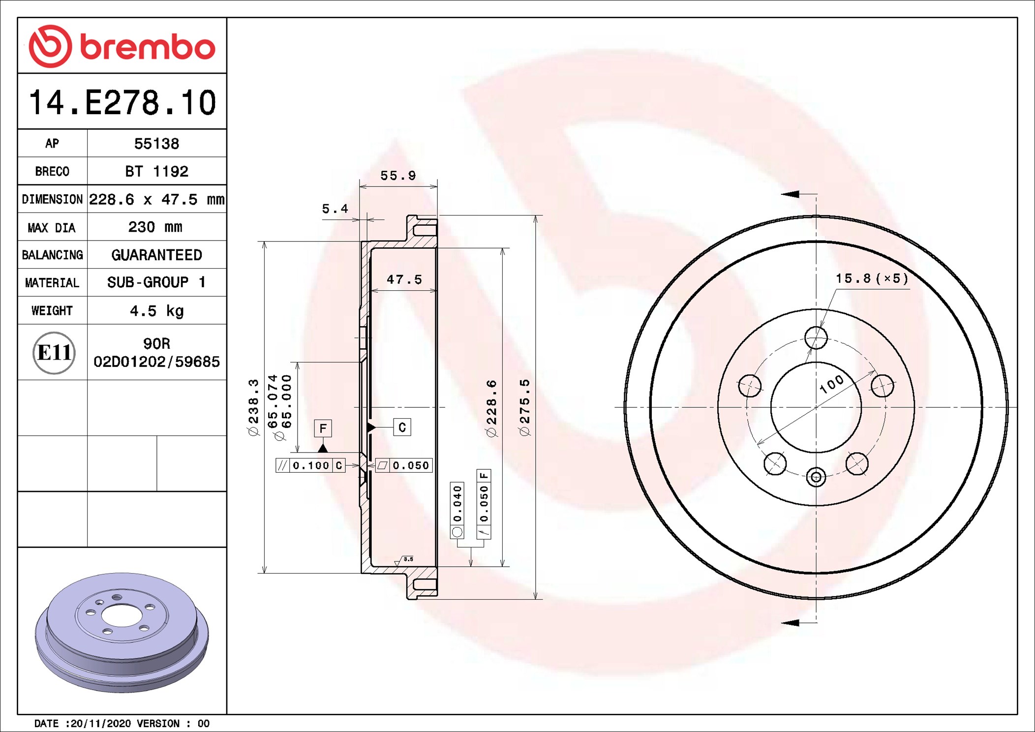 Brake Drum - 14.E278.10 BREMBO
