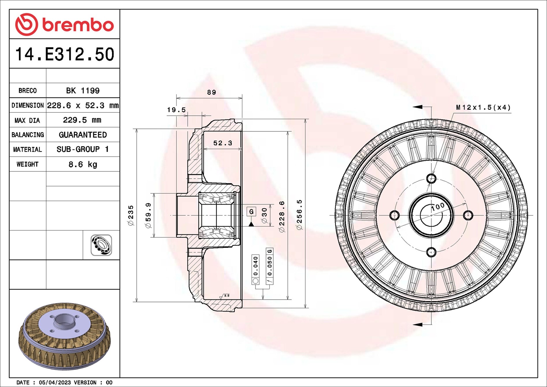 Brake Drum - 14.E312.50 BREMBO