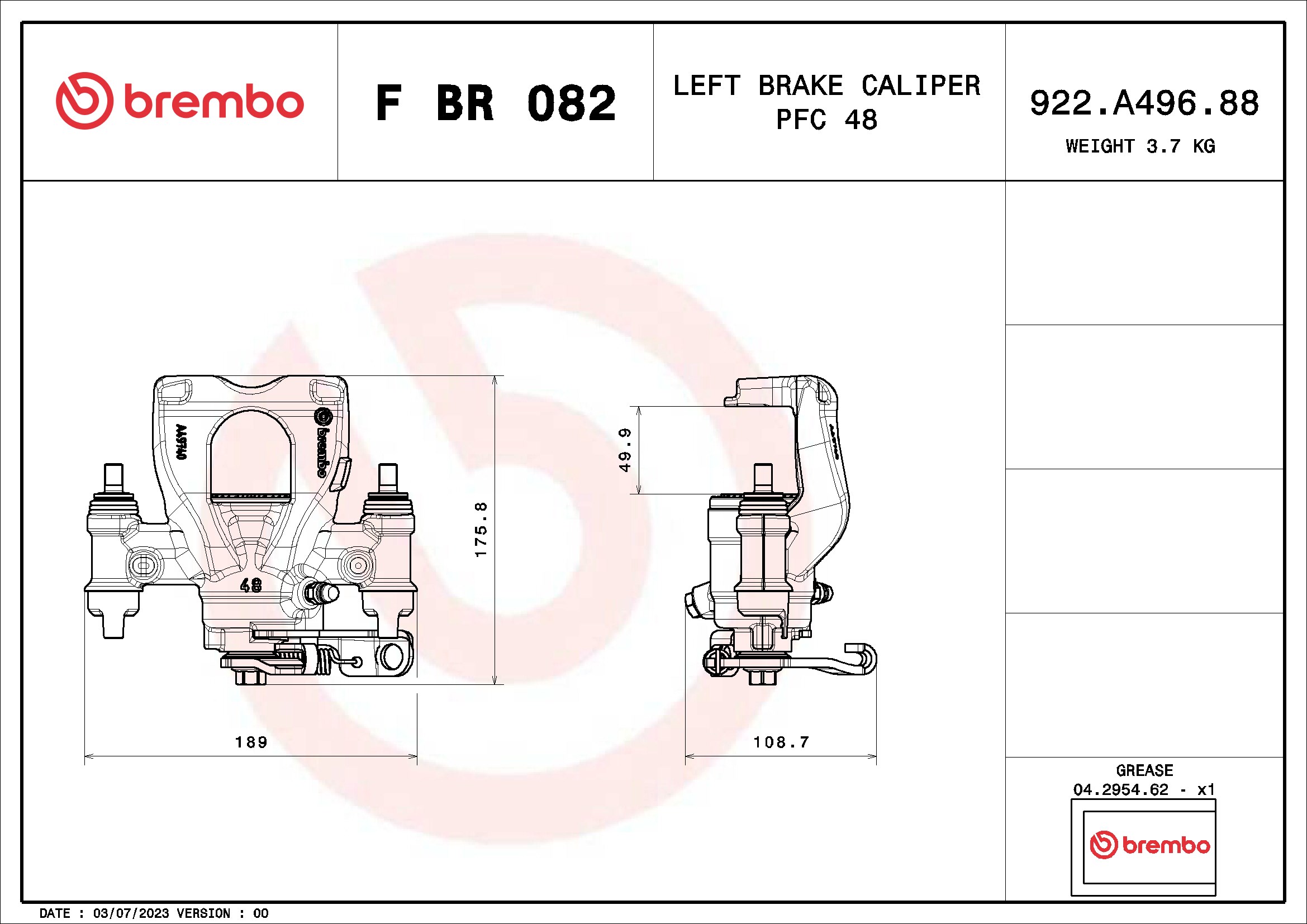 Тормозной суппорт - F BR 082 BREMBO