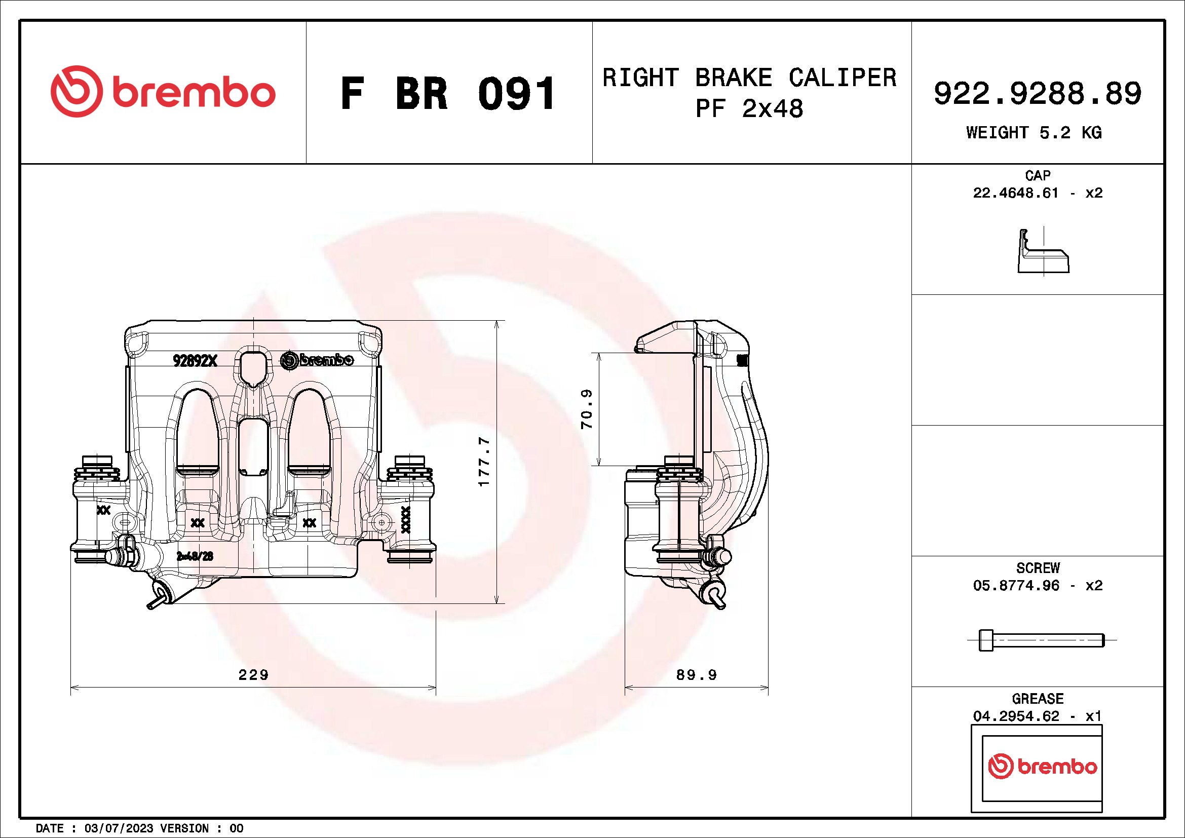Brake Caliper - F BR 091 BREMBO