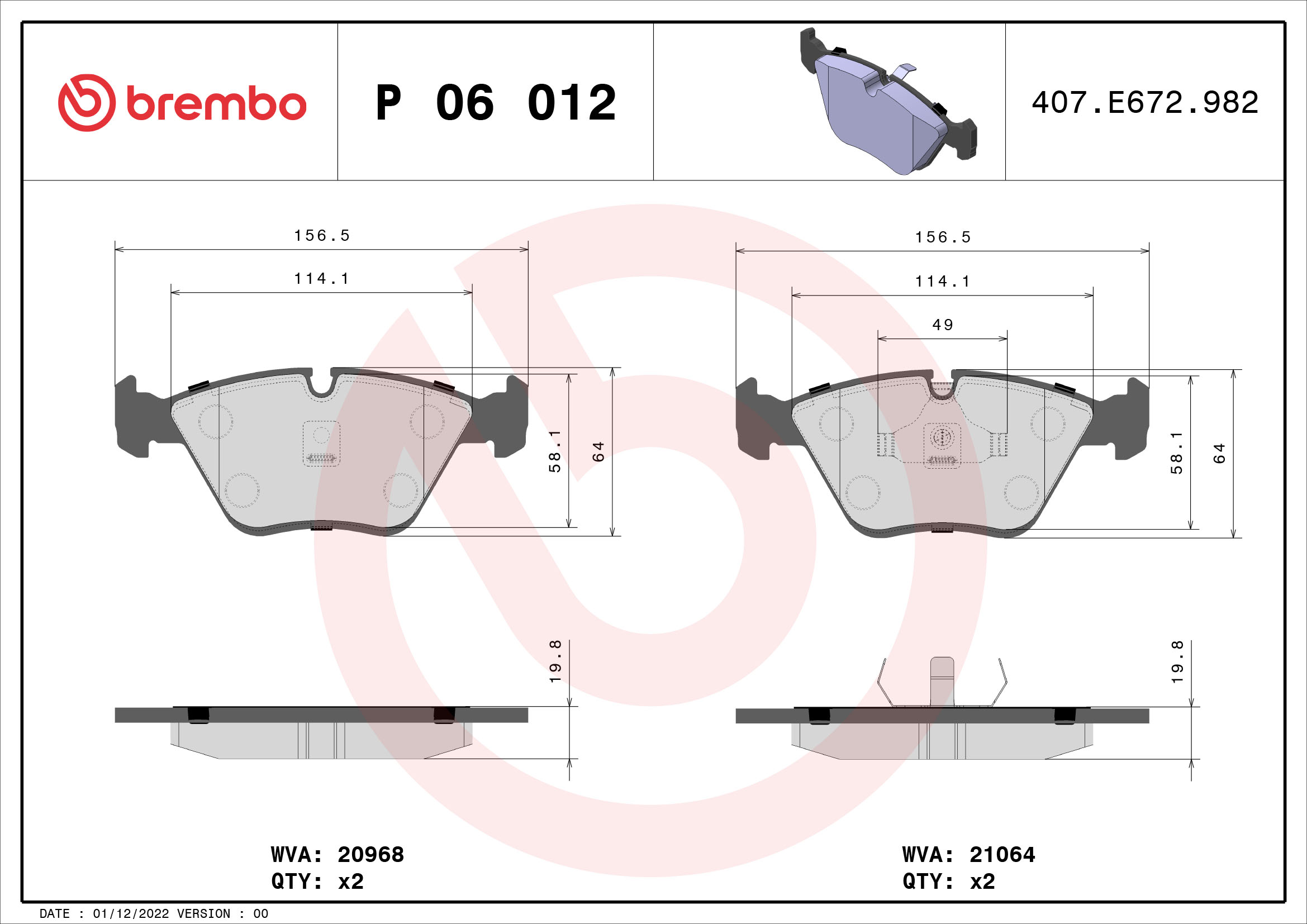 Bremsbelagsatz, Scheibenbremse - P 06 012 BREMBO