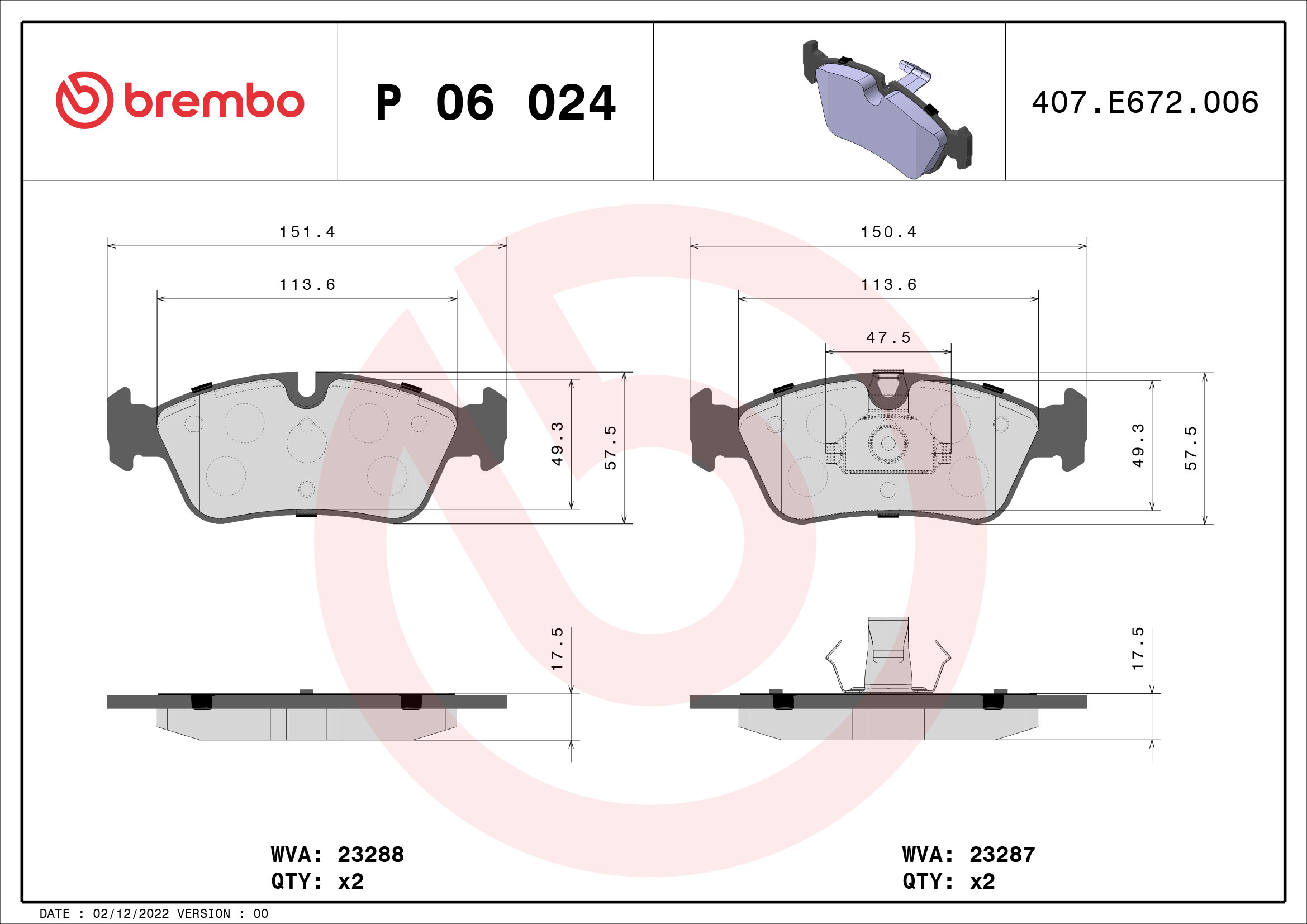 Kit pastiglie freno, Freno a disco - P 06 024 BREMBO