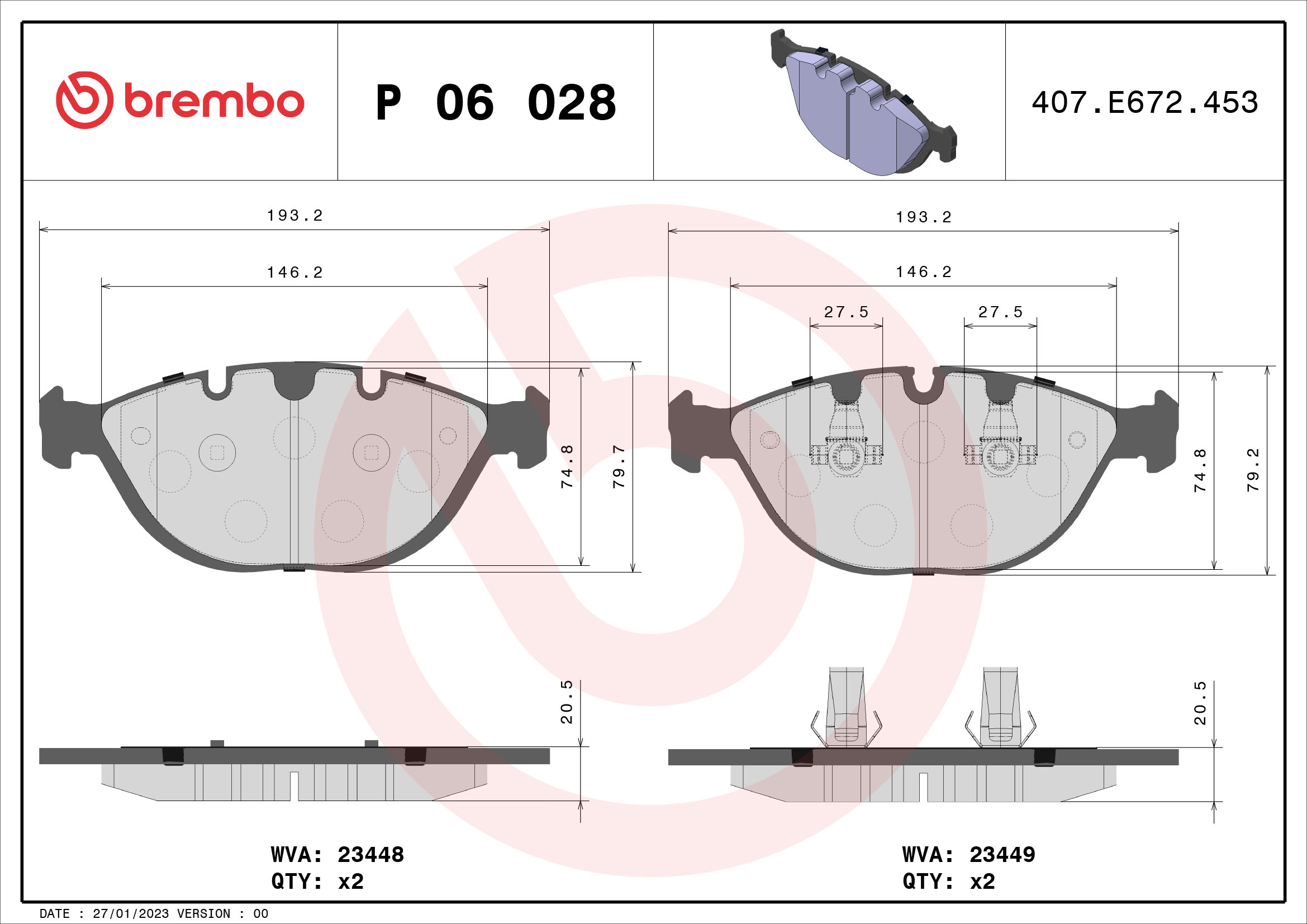 Brake Pad Set, disc brake - P 06 028 BREMBO
