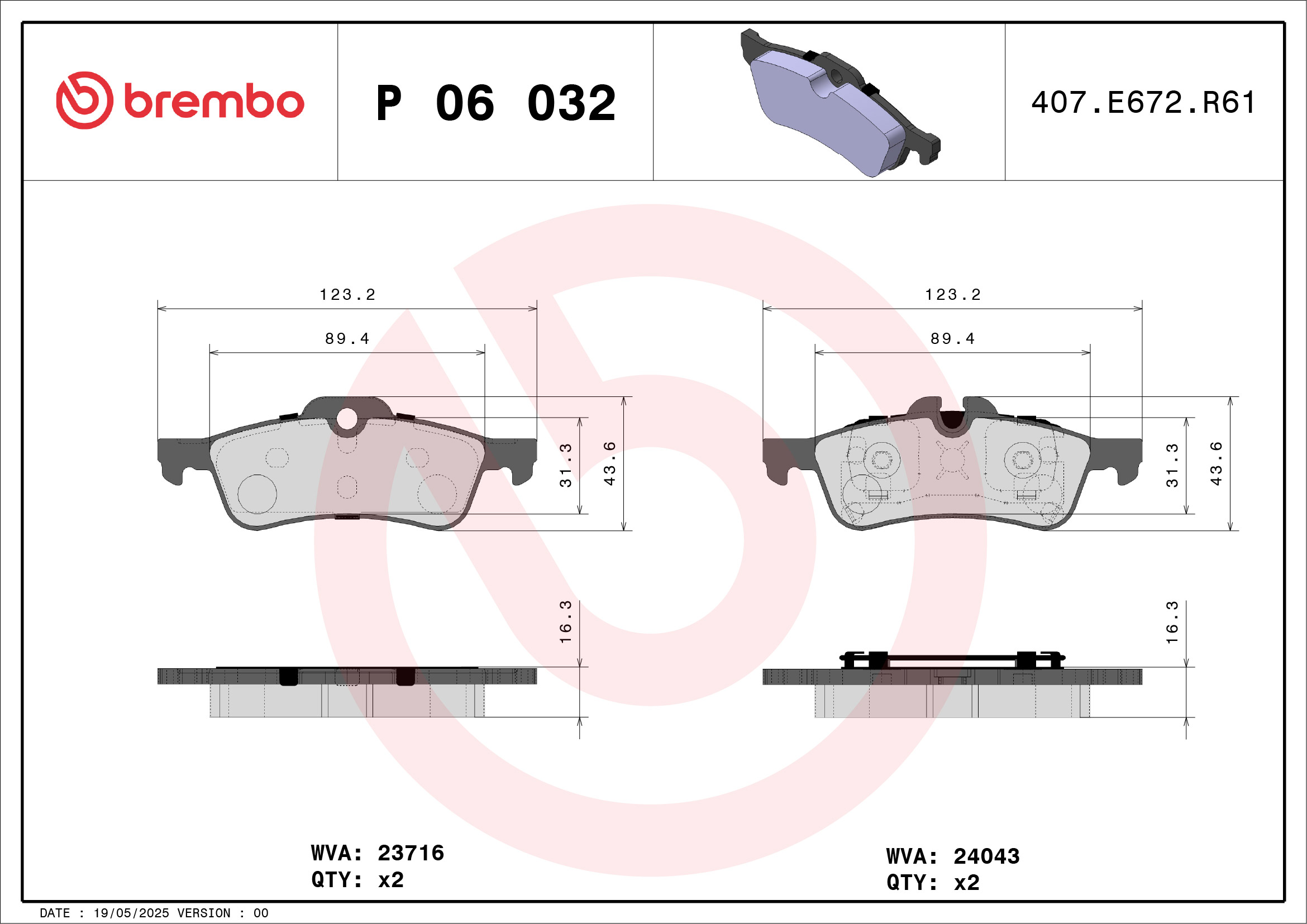 Kit pastiglie freno, Freno a disco - P 06 032 BREMBO