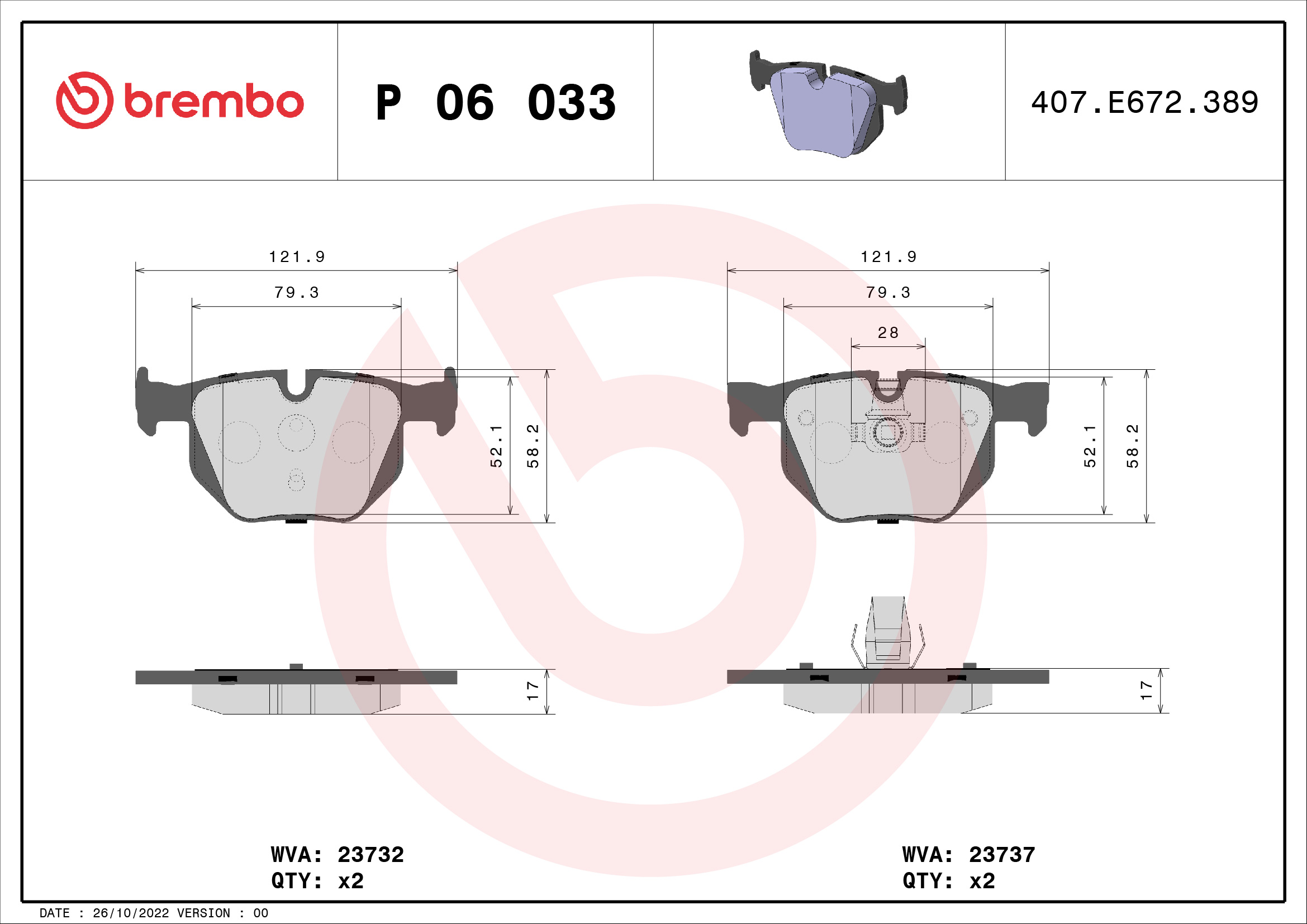 Kit pastiglie freno, Freno a disco - P 06 033 BREMBO