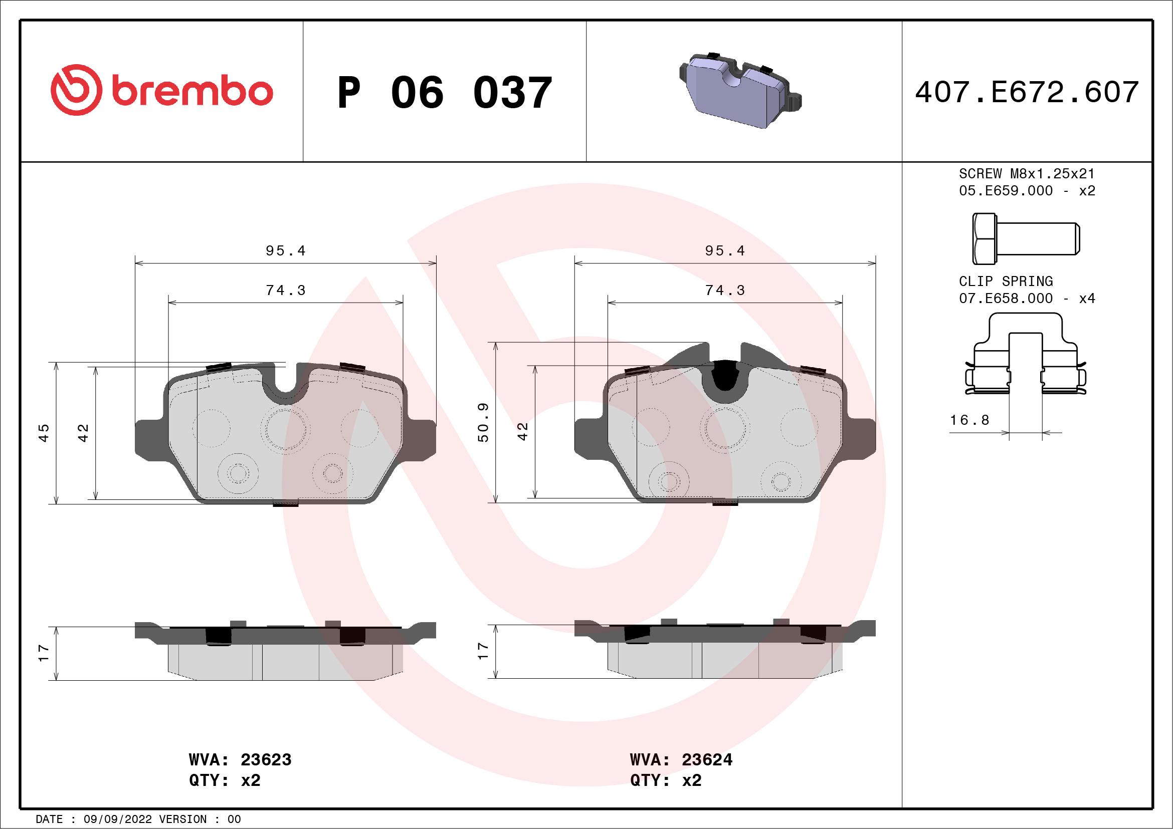 Brake Pad Set, disc brake - P 06 037 BREMBO
