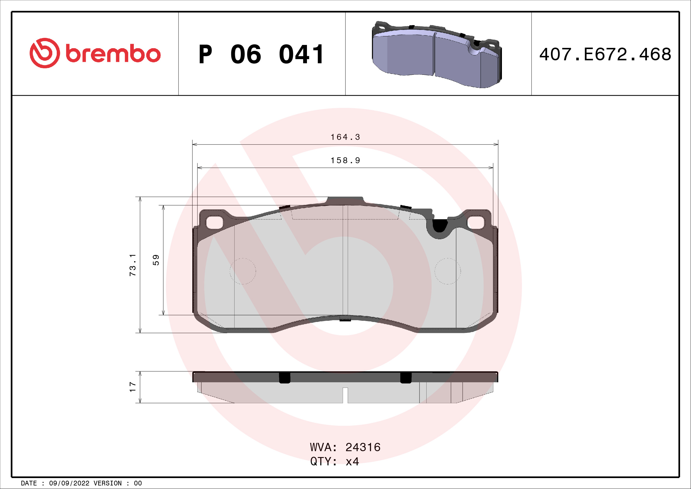 Brake Pad Set, disc brake - P 06 041 BREMBO
