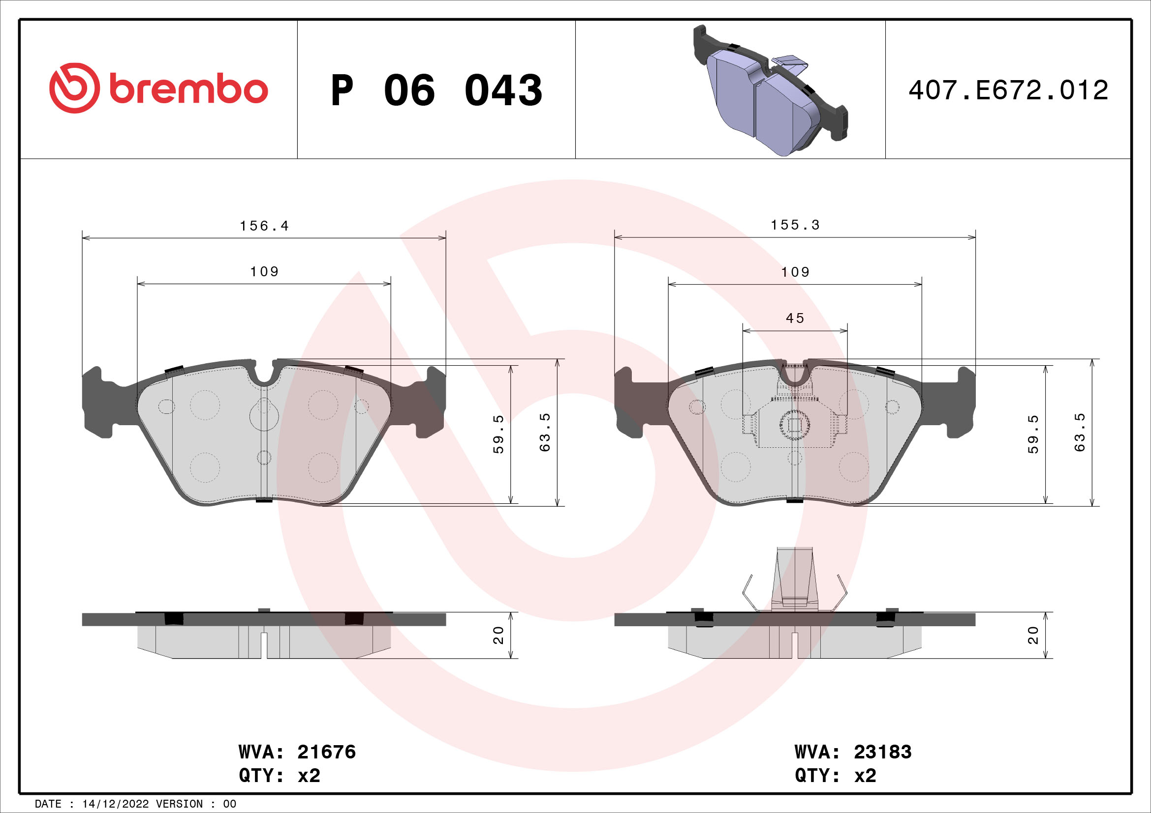 Brake Pad Set, disc brake - P 06 043 BREMBO