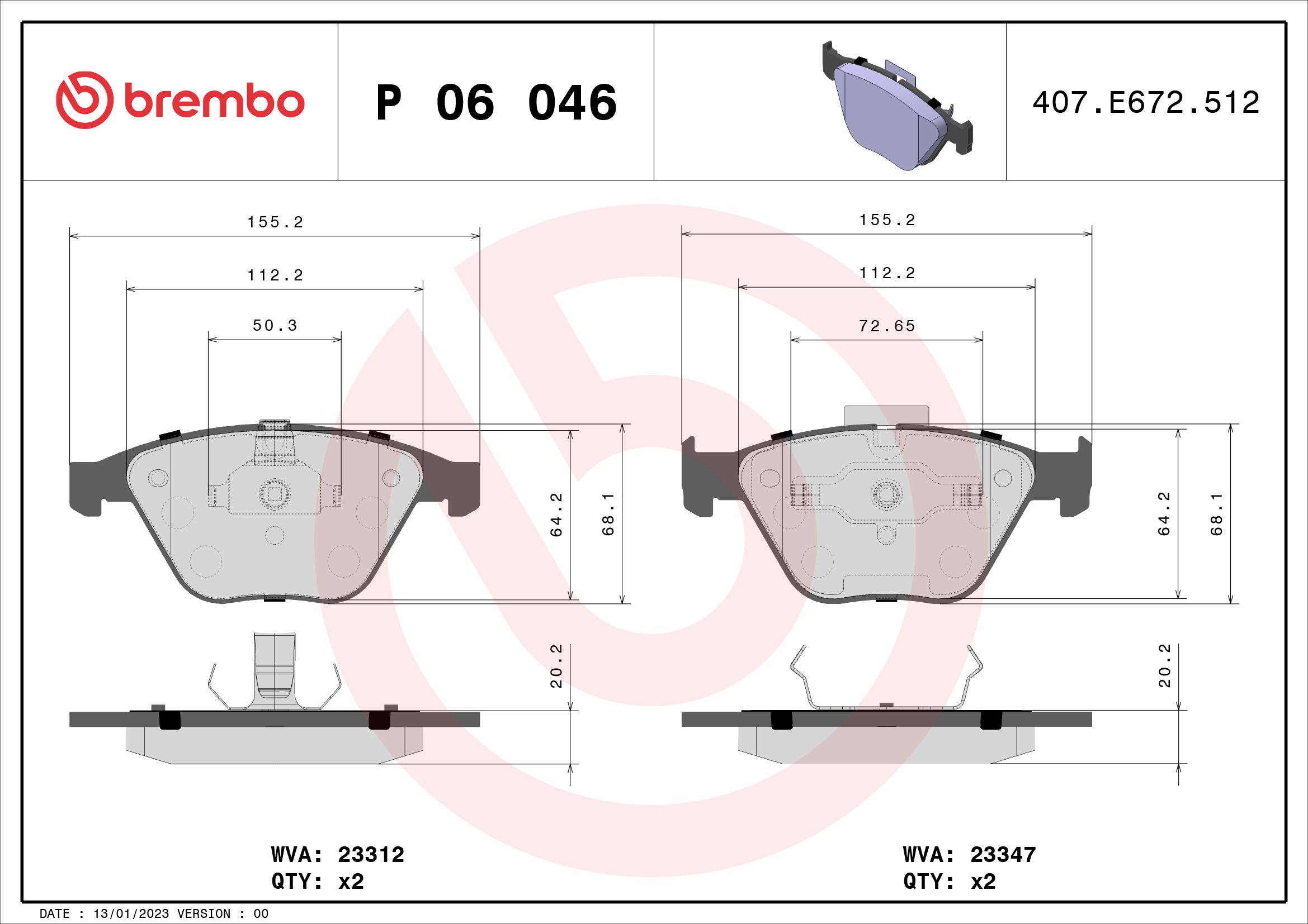 Brake Pad Set, disc brake - P 06 046 BREMBO