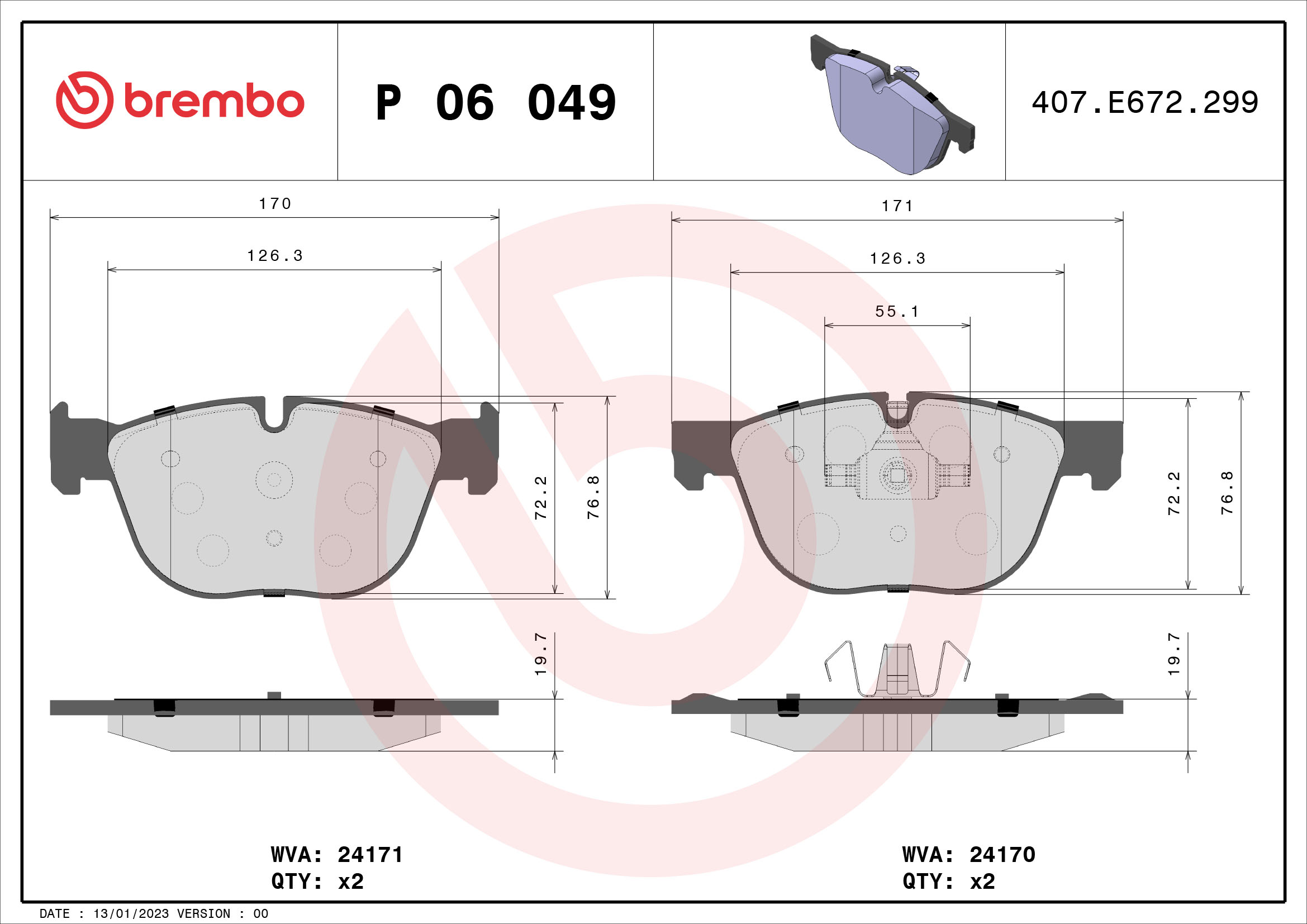 Brake Pad Set, disc brake - P 06 049 BREMBO