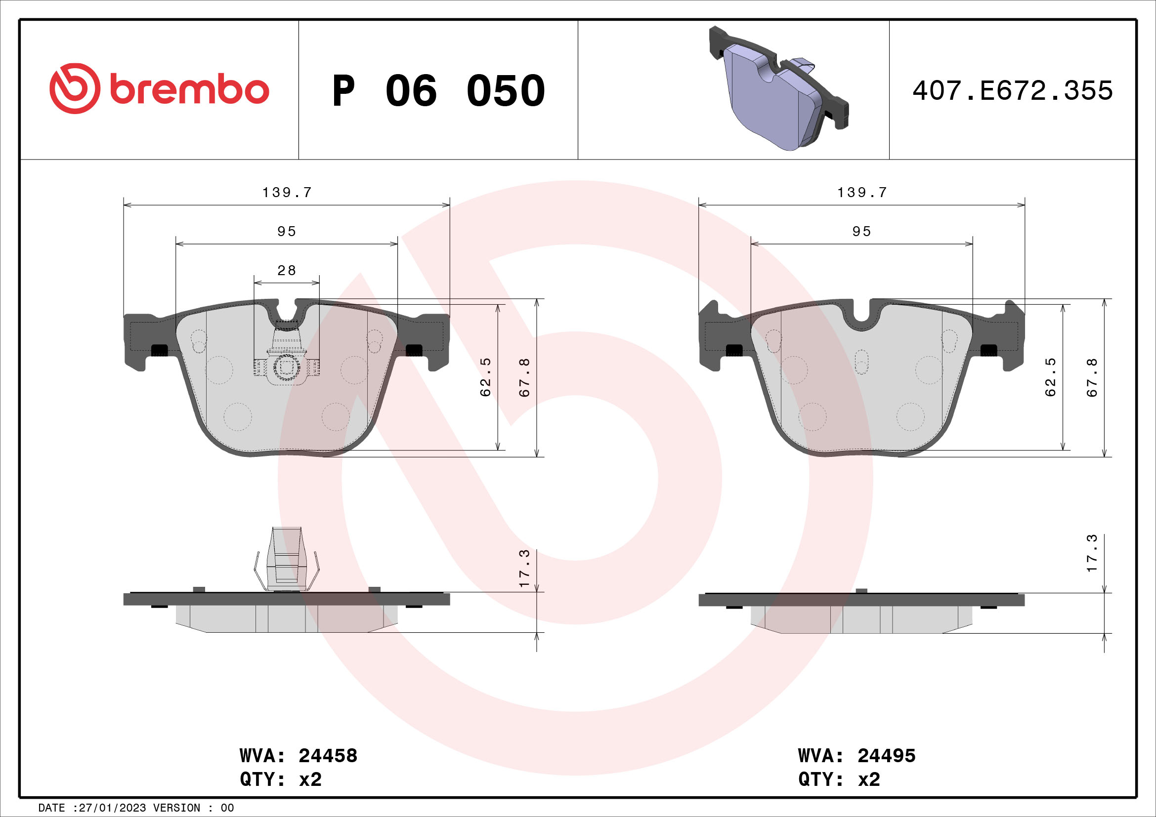 Brake Pad Set, disc brake - P 06 050 BREMBO