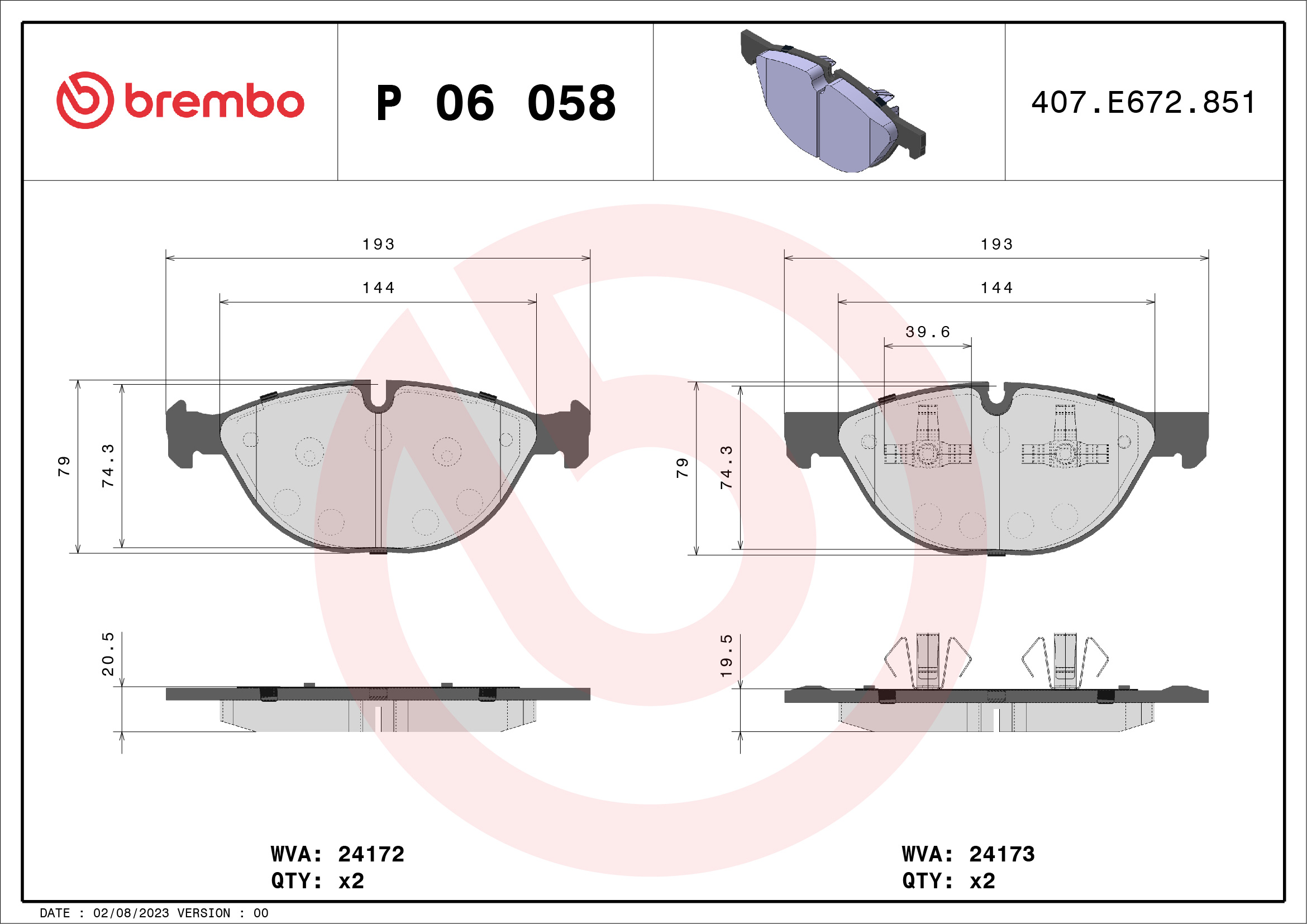 Brake Pad Set, disc brake - P 06 058 BREMBO