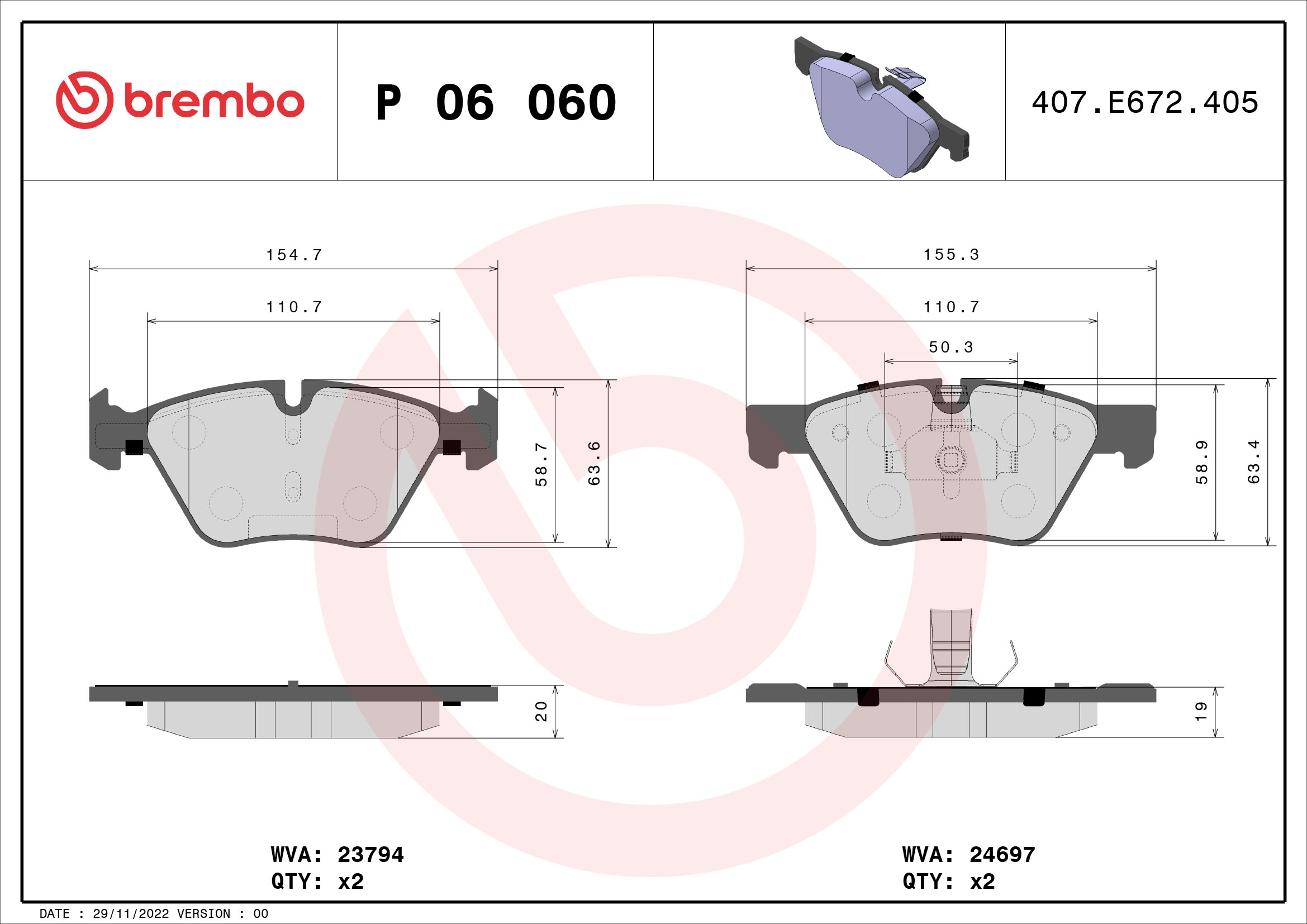 Brake Pad Set, disc brake - P 06 060 BREMBO