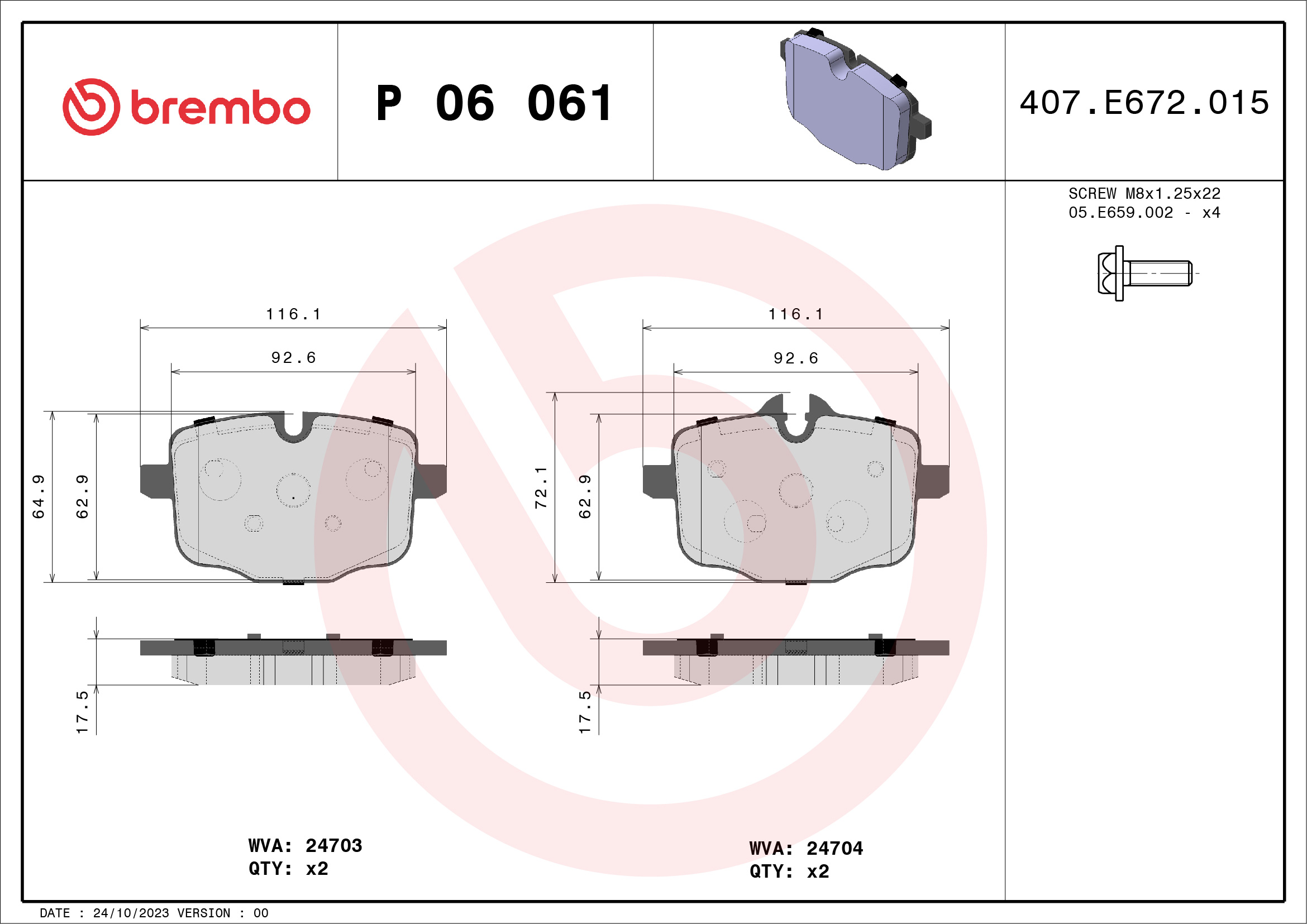 Brake Pad Set, disc brake - P 06 061 BREMBO