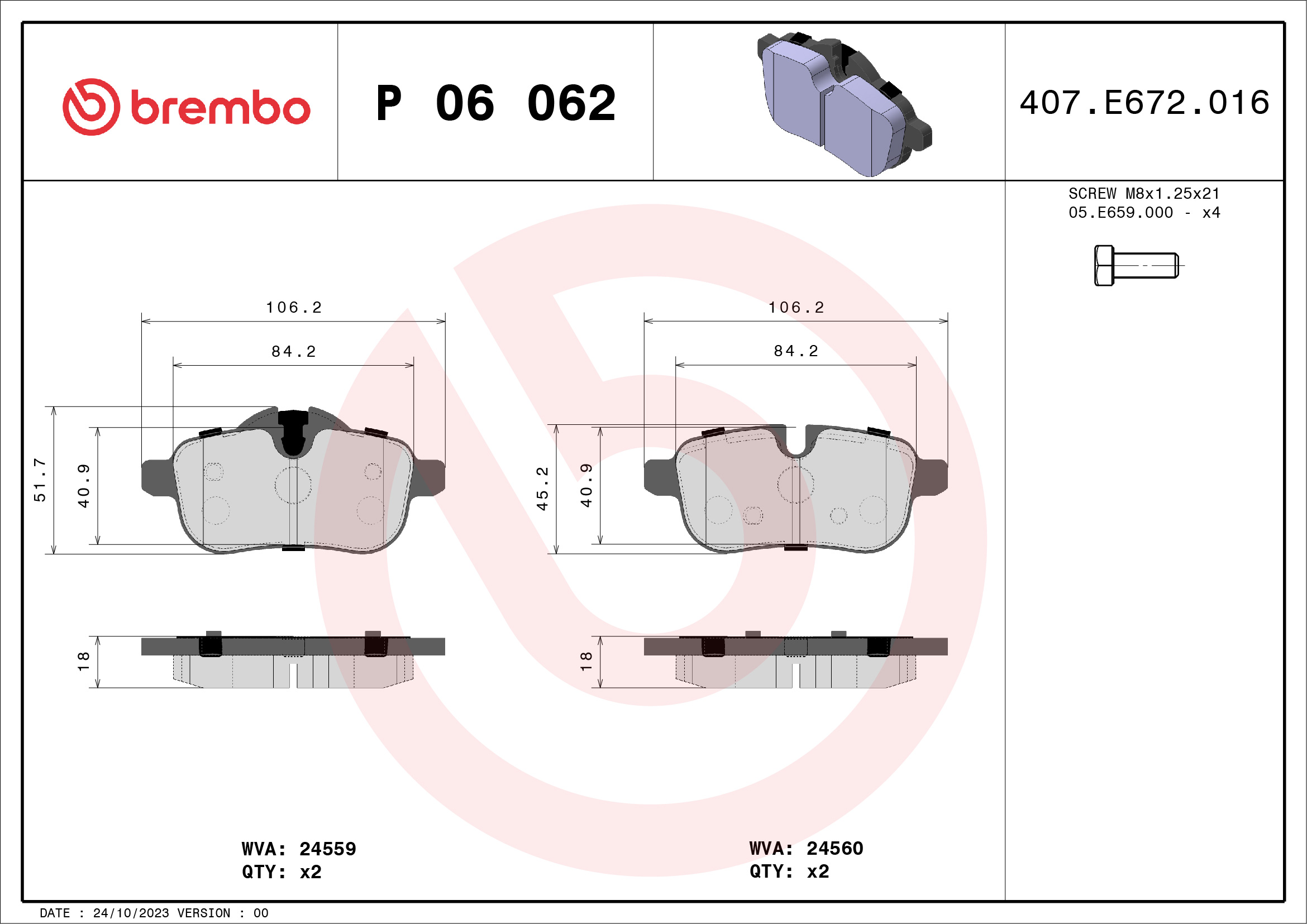Brake Pad Set, disc brake - P 06 062 BREMBO