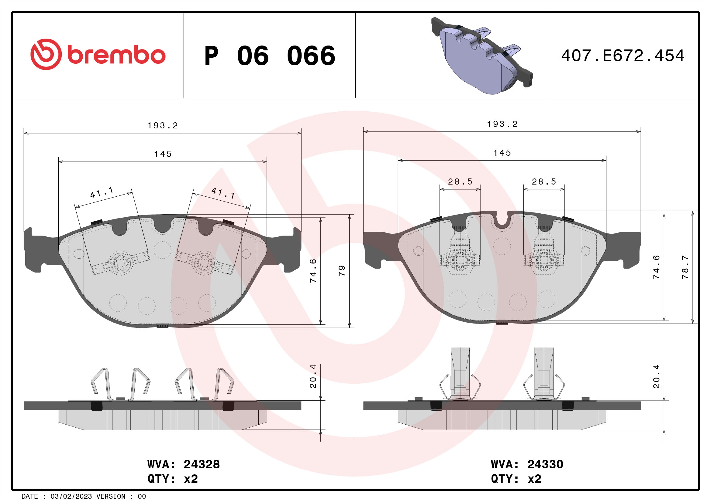 Kit pastiglie freno, Freno a disco - P 06 066 BREMBO