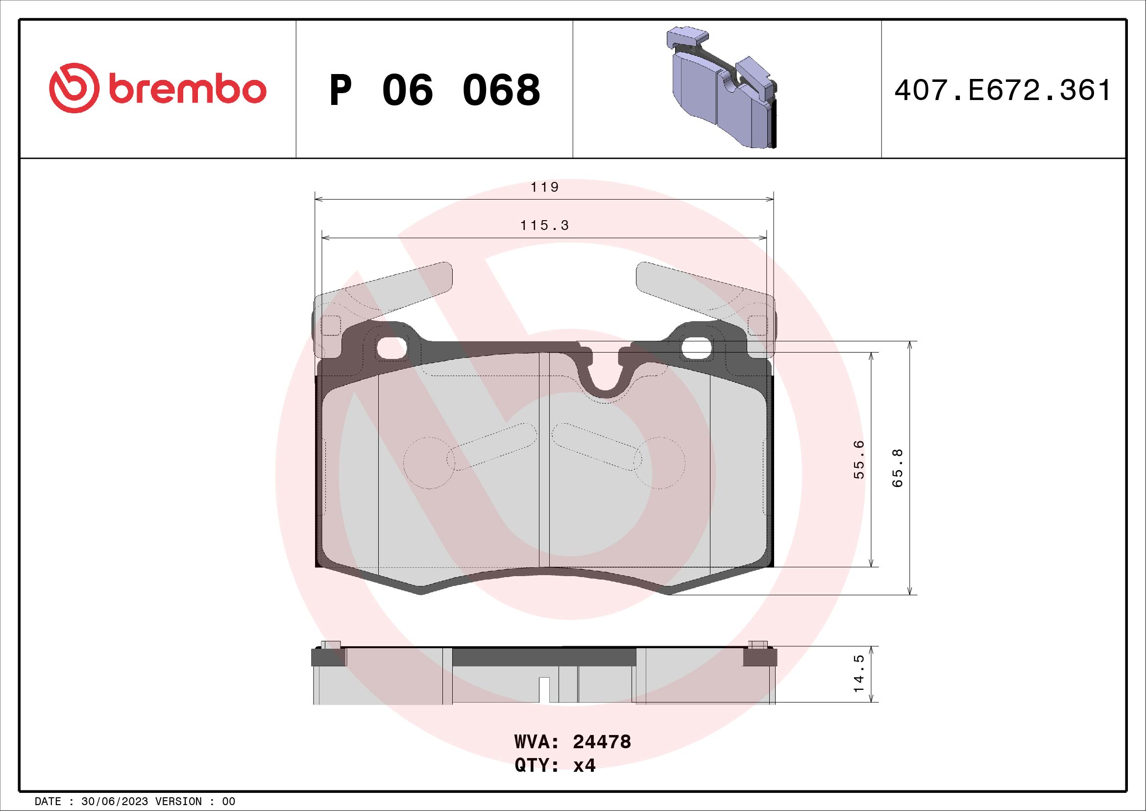 Kit pastiglie freno, Freno a disco - P 06 068 BREMBO