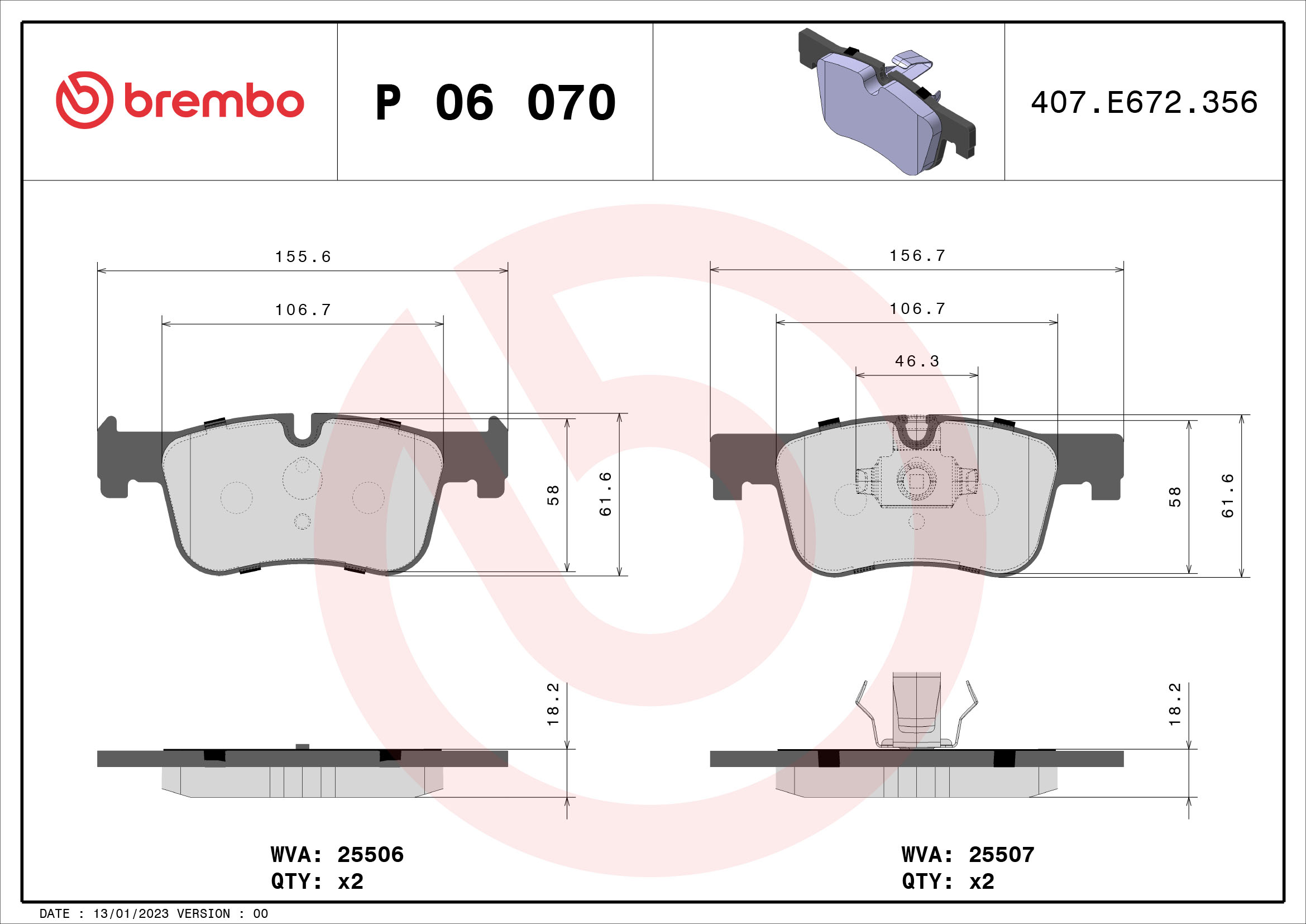 Brake Pad Set, disc brake - P 06 070 BREMBO