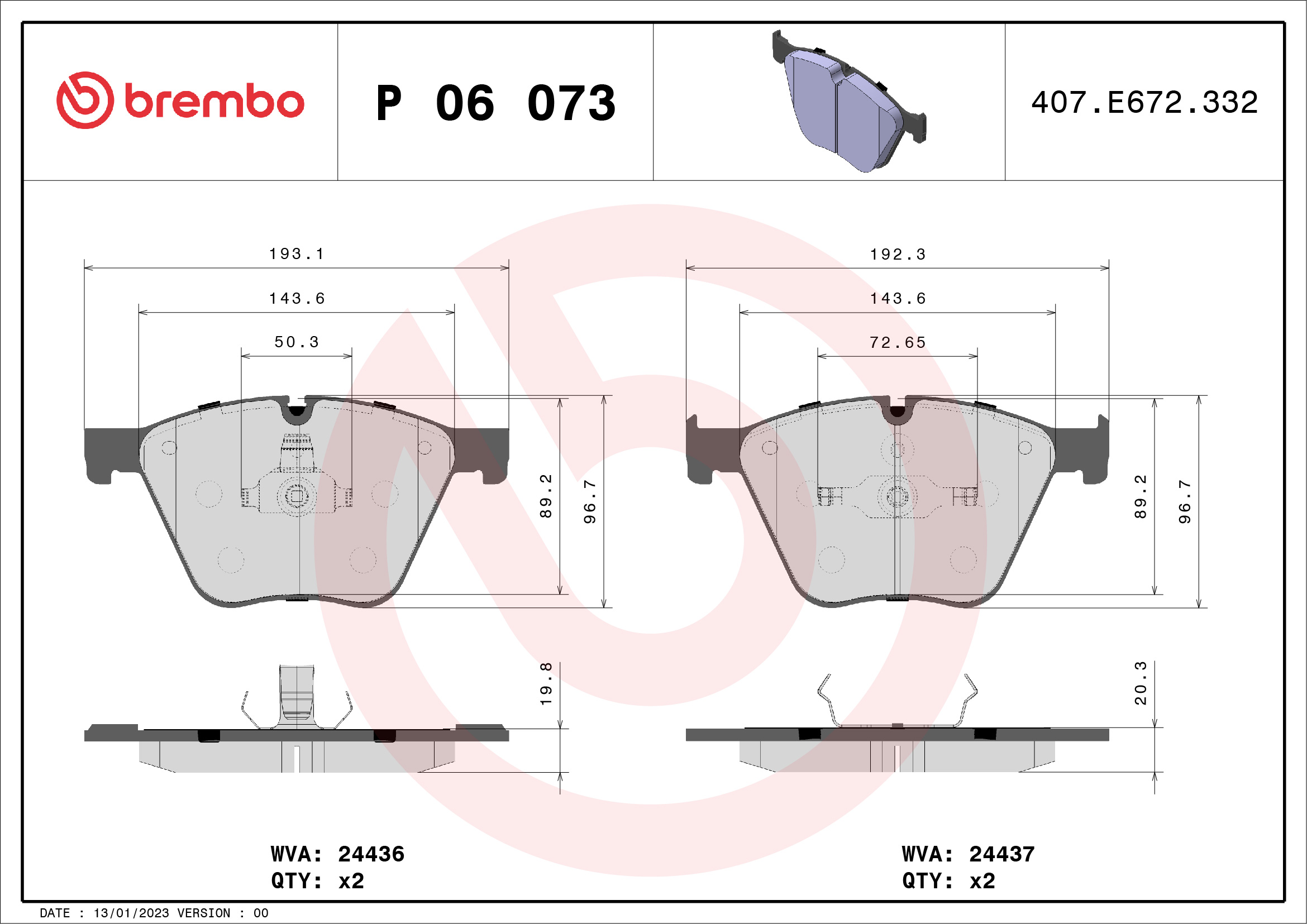 Kit pastiglie freno, Freno a disco - P 06 073 BREMBO