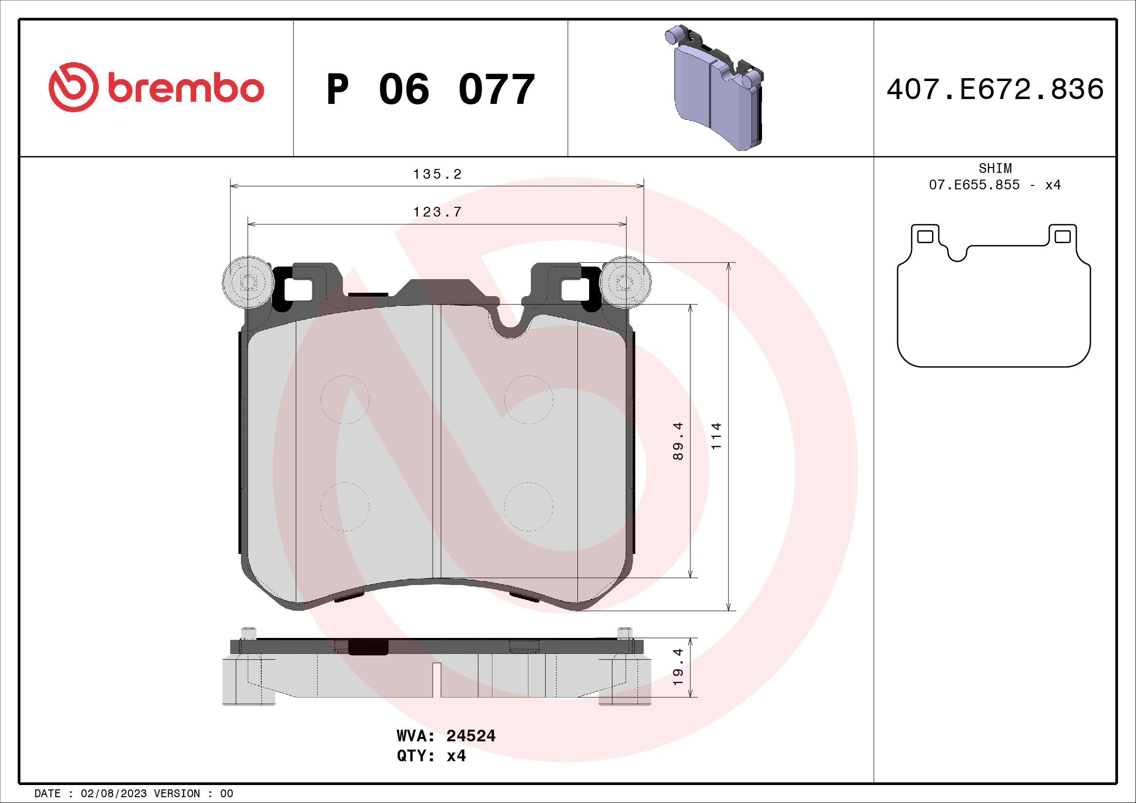 Brake Pad Set, disc brake - P 06 077 BREMBO