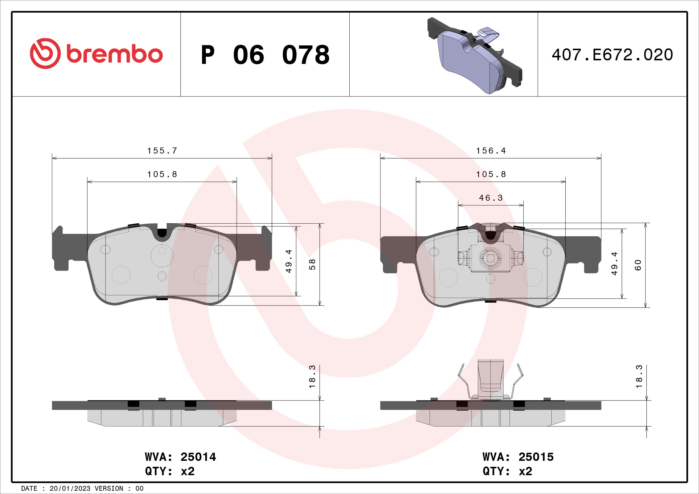 stabdžių trinkelių rinkinys, diskinis stabdys - P 06 078 BREMBO