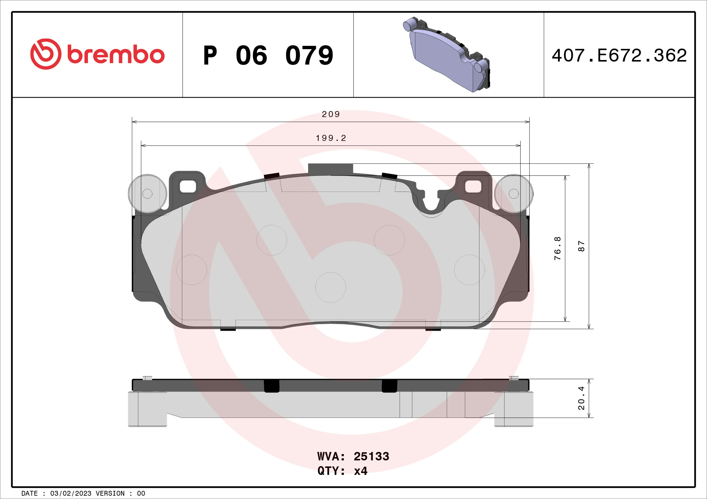 Brake Pad Set, disc brake - P 06 079 BREMBO