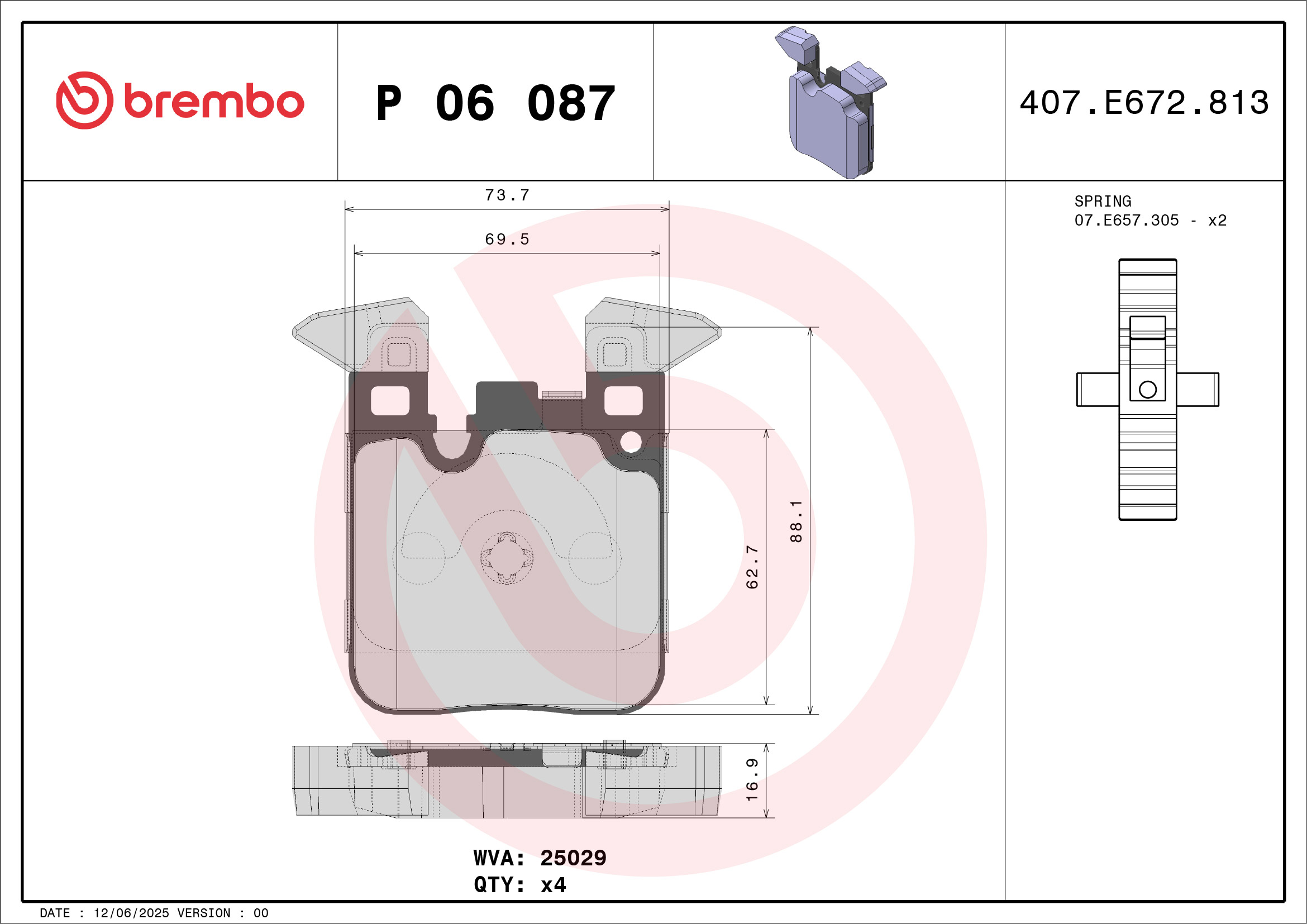 Kit pastiglie freno, Freno a disco - P 06 087 BREMBO