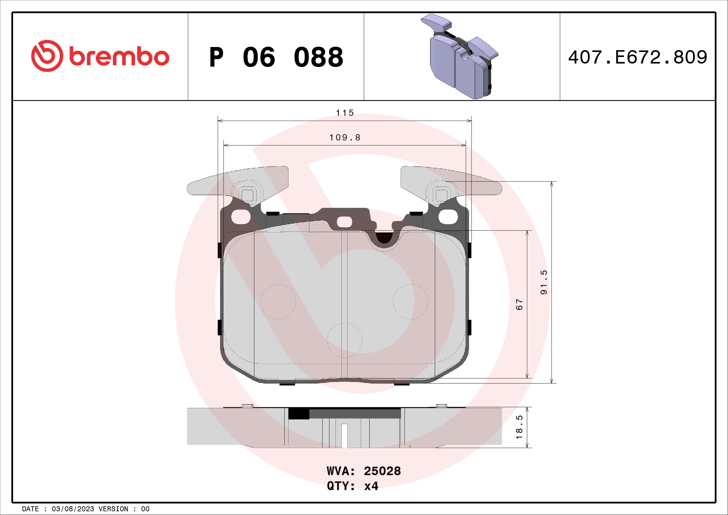 Комплект тормозных колодок, дисковый тормоз - P 06 088 BREMBO