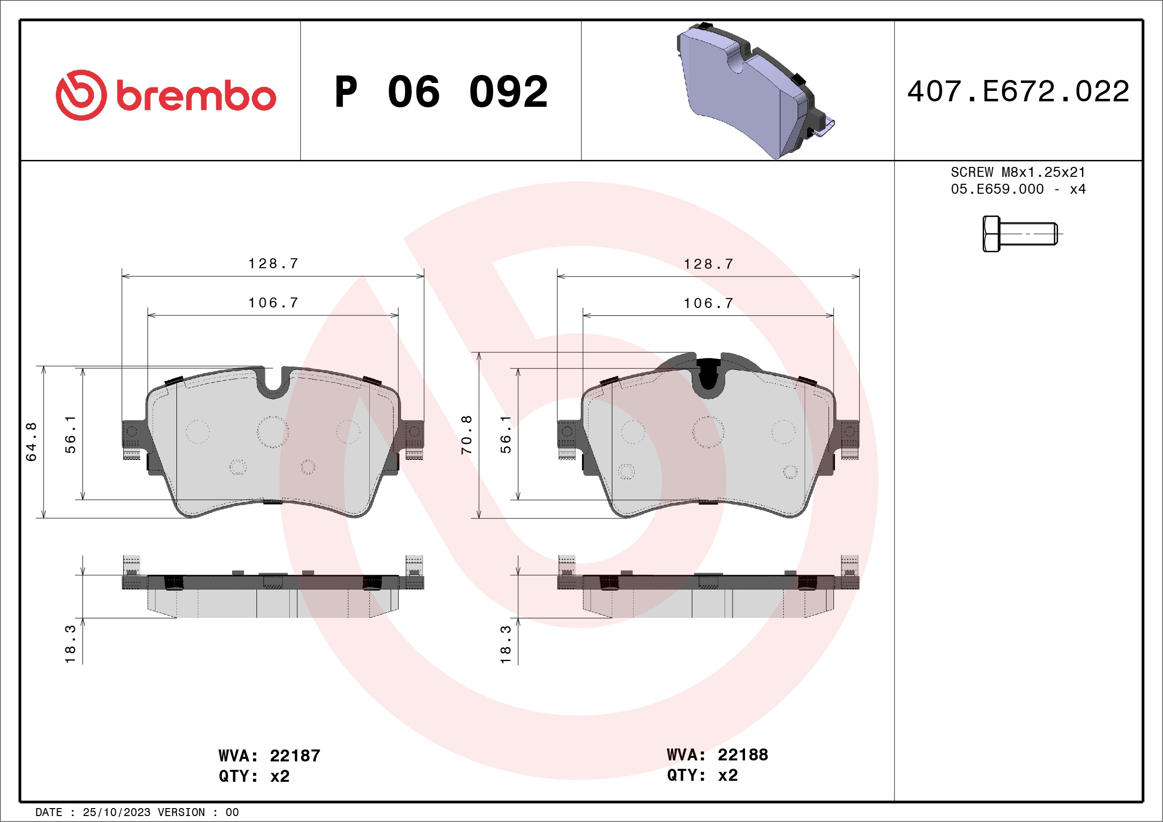 Kit pastiglie freno, Freno a disco - P 06 092 BREMBO