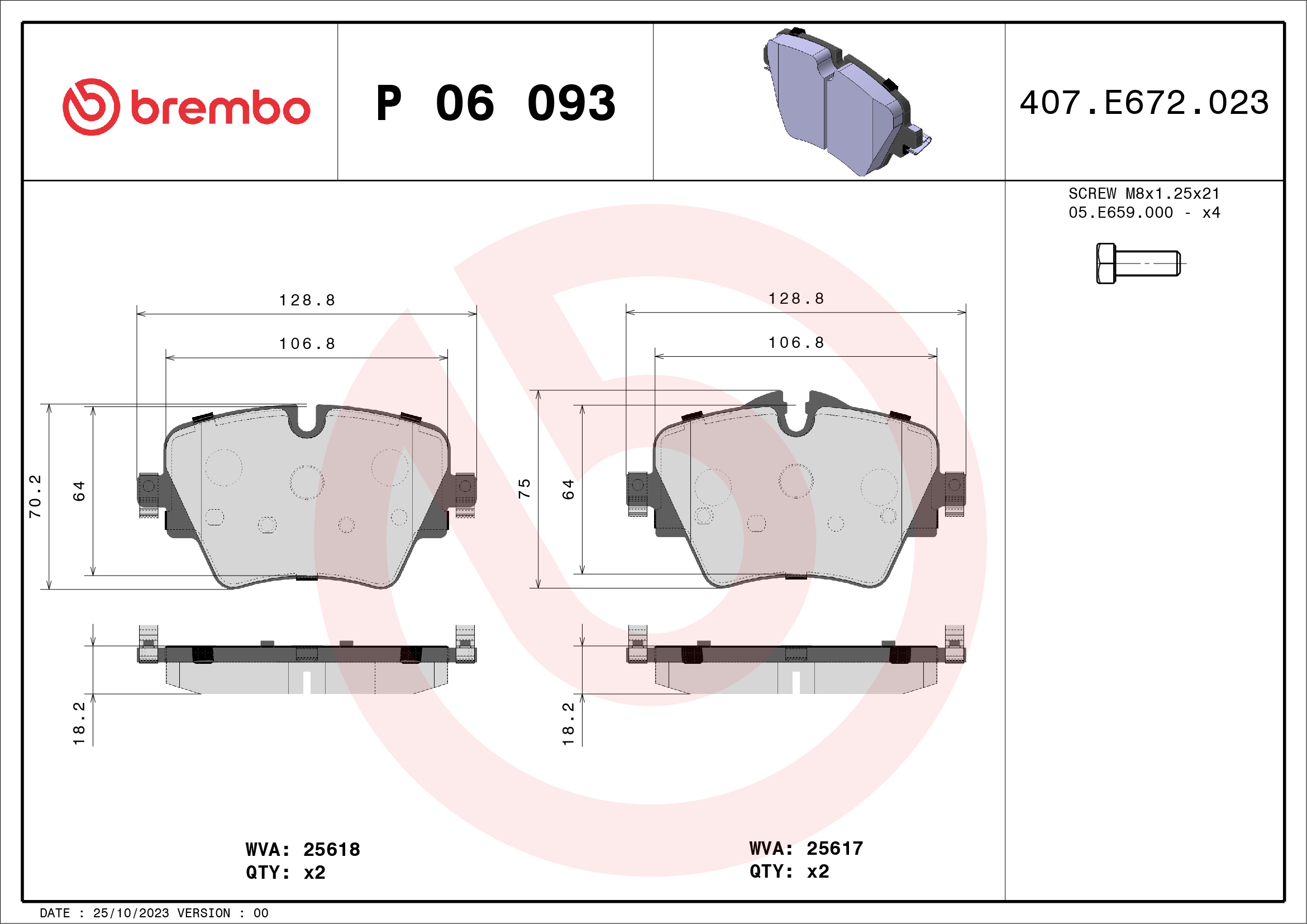 Brake Pad Set, disc brake - P 06 093 BREMBO