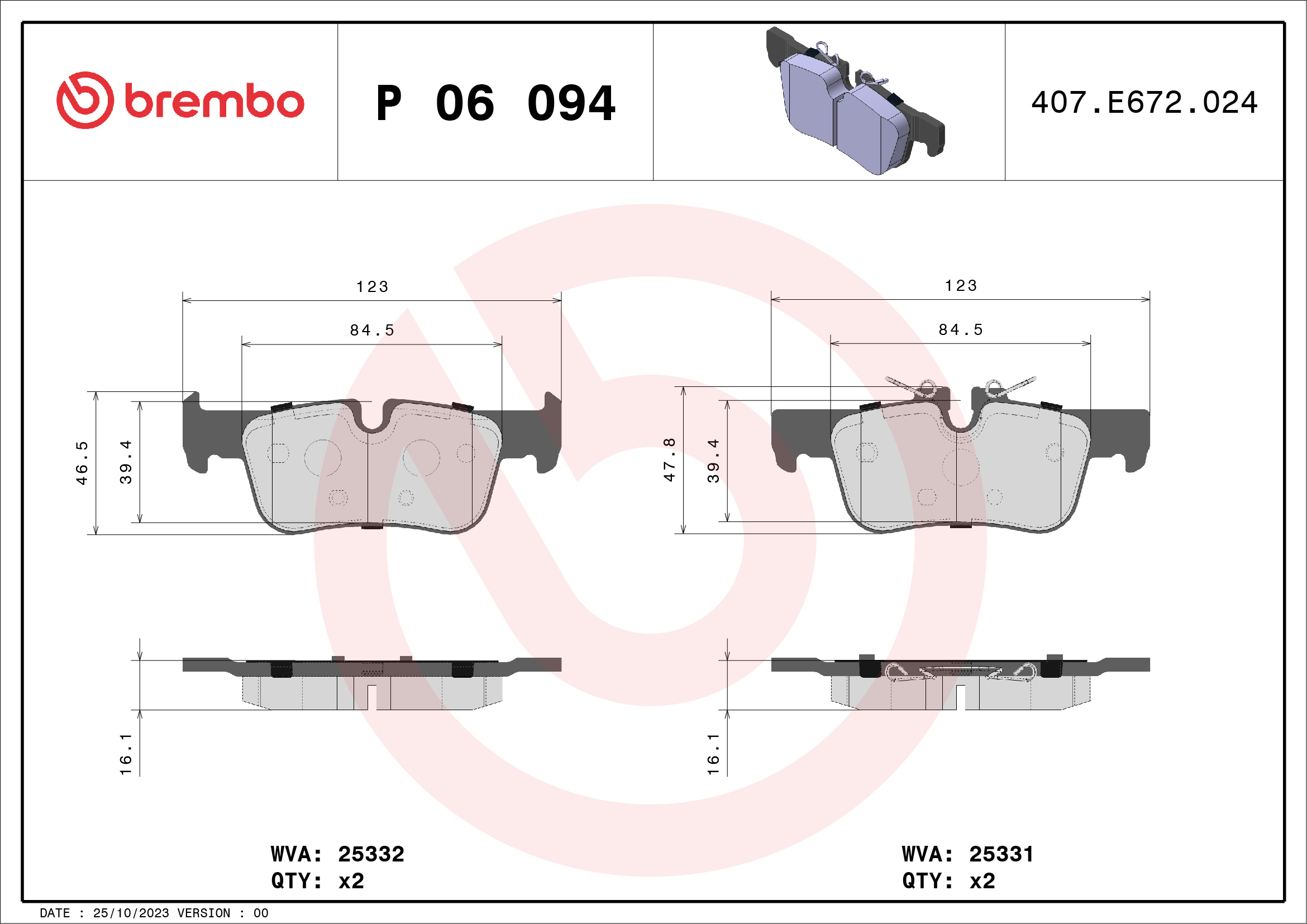 Kit pastiglie freno, Freno a disco - P 06 094 BREMBO