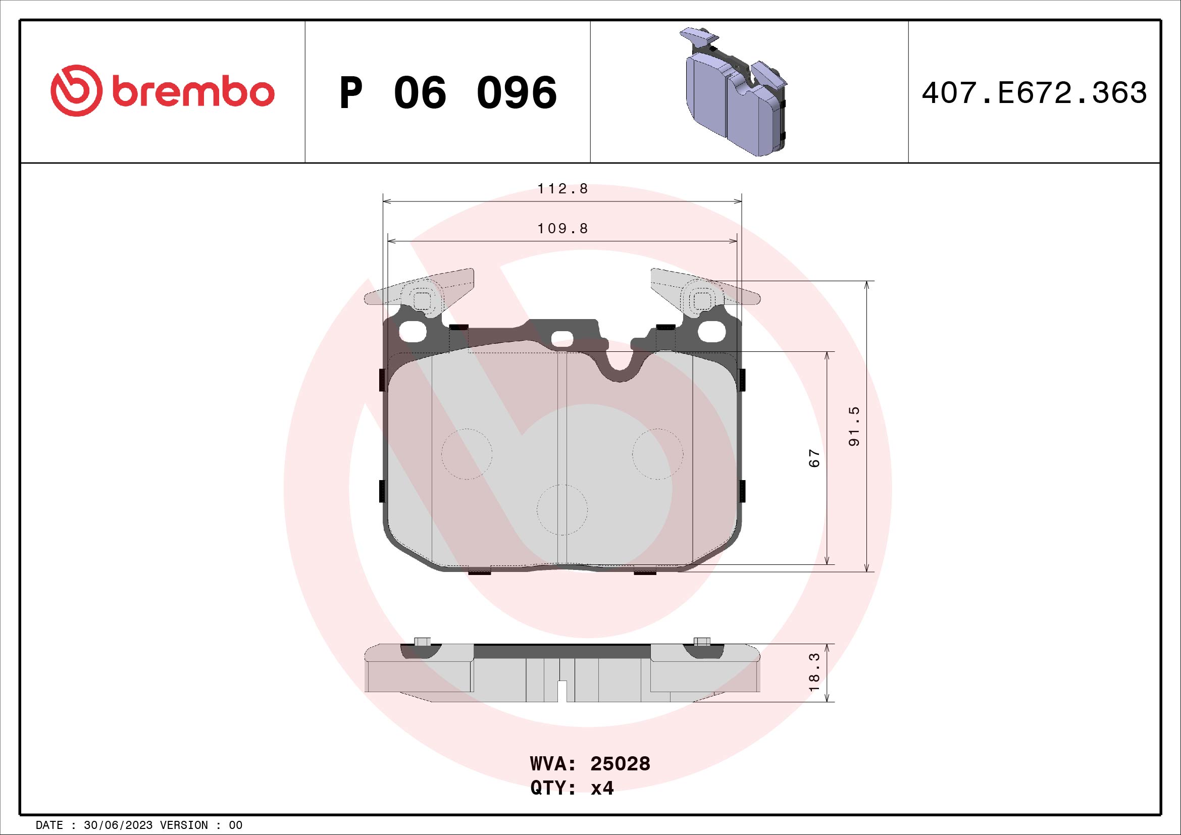 Kit pastiglie freno, Freno a disco - P 06 096 BREMBO