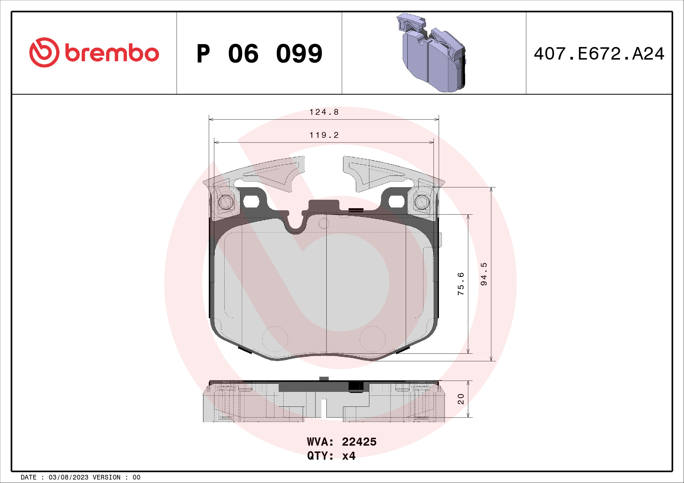 Kit pastiglie freno, Freno a disco - P 06 099 BREMBO