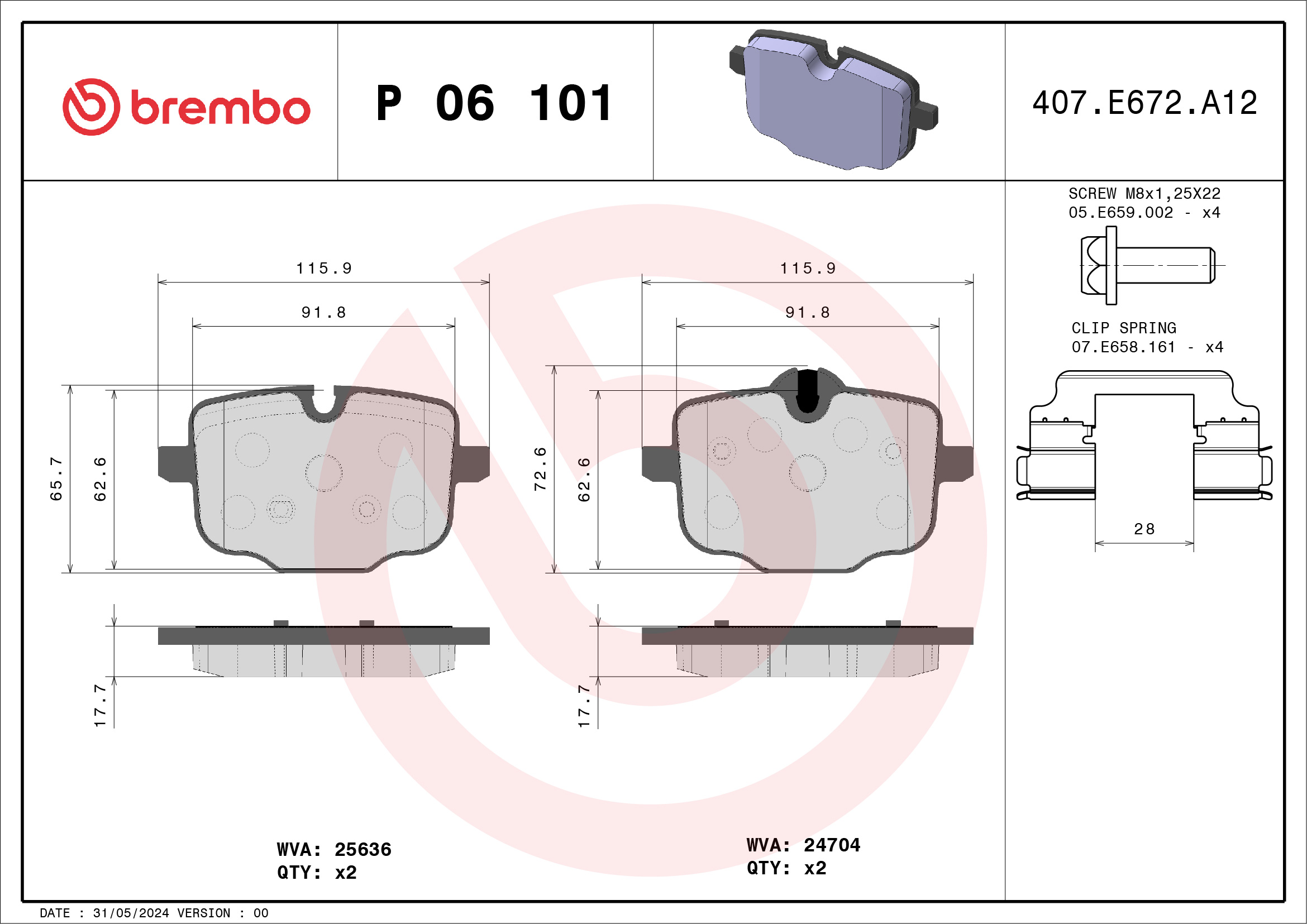 Brake Pad Set, disc brake - P 06 101 BREMBO